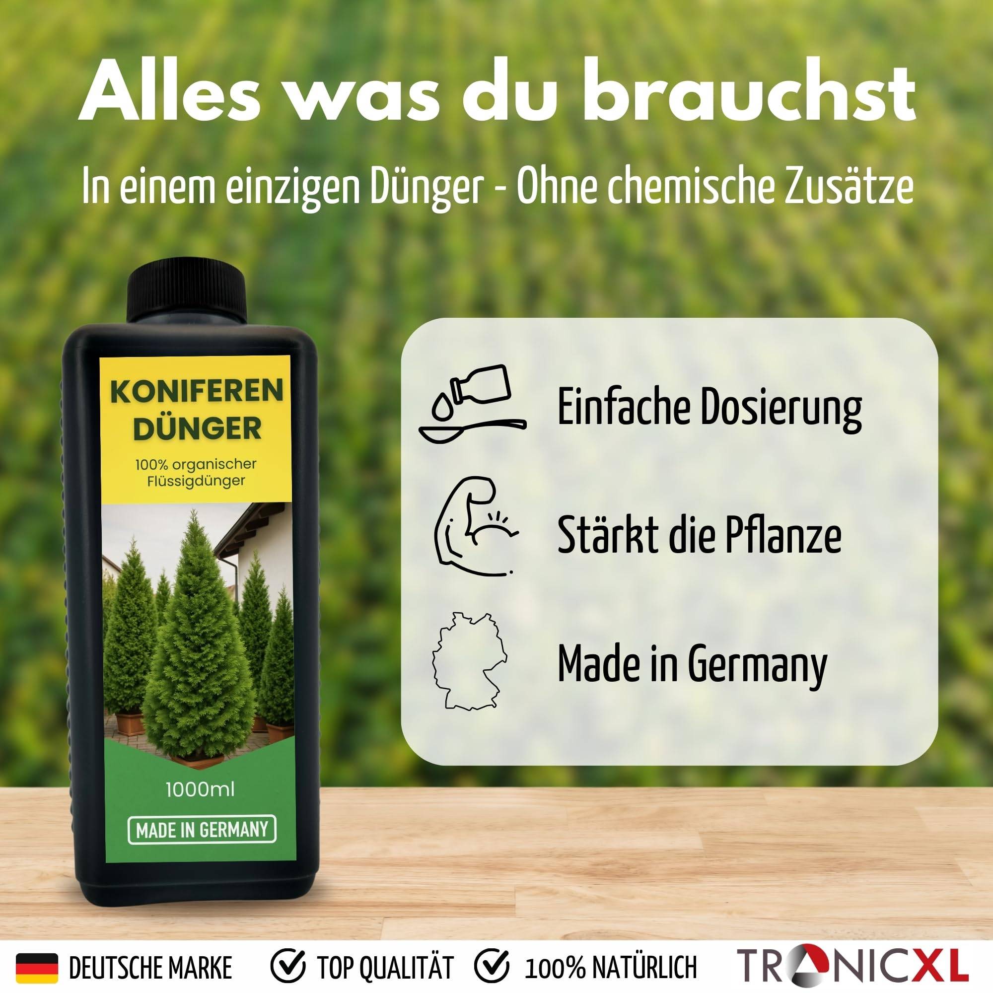 1L Langzeit Koniferendünger organisch I Organischer Flüssig Dünger Koniferen 1 Liter für Thuja Occidentalis Kiefern Fichten Tannen Lärchen Dougla