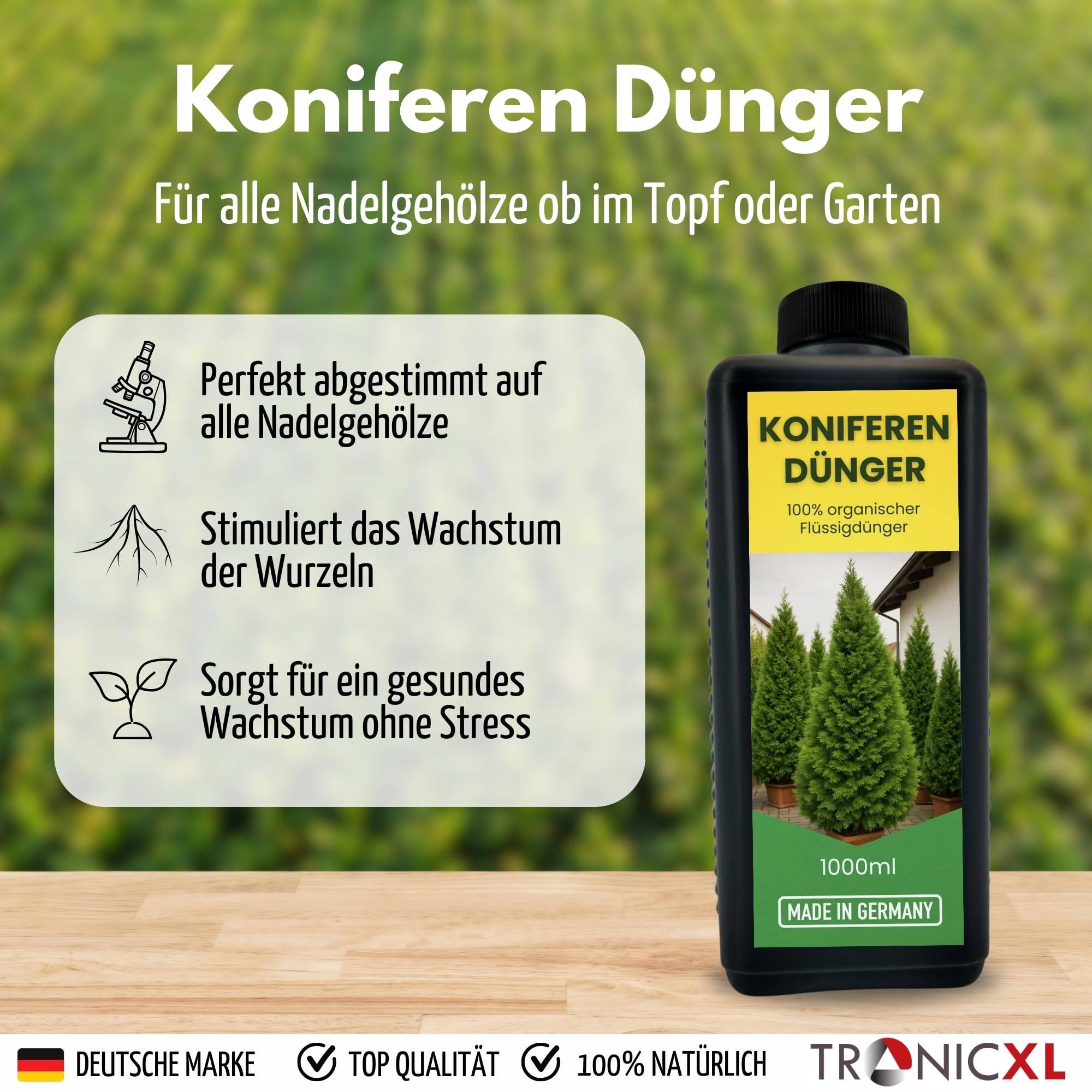 1L Langzeit Koniferendünger organisch I Organischer Flüssig Dünger Koniferen 1 Liter für Thuja Occidentalis Kiefern Fichten Tannen Lärchen Dougla