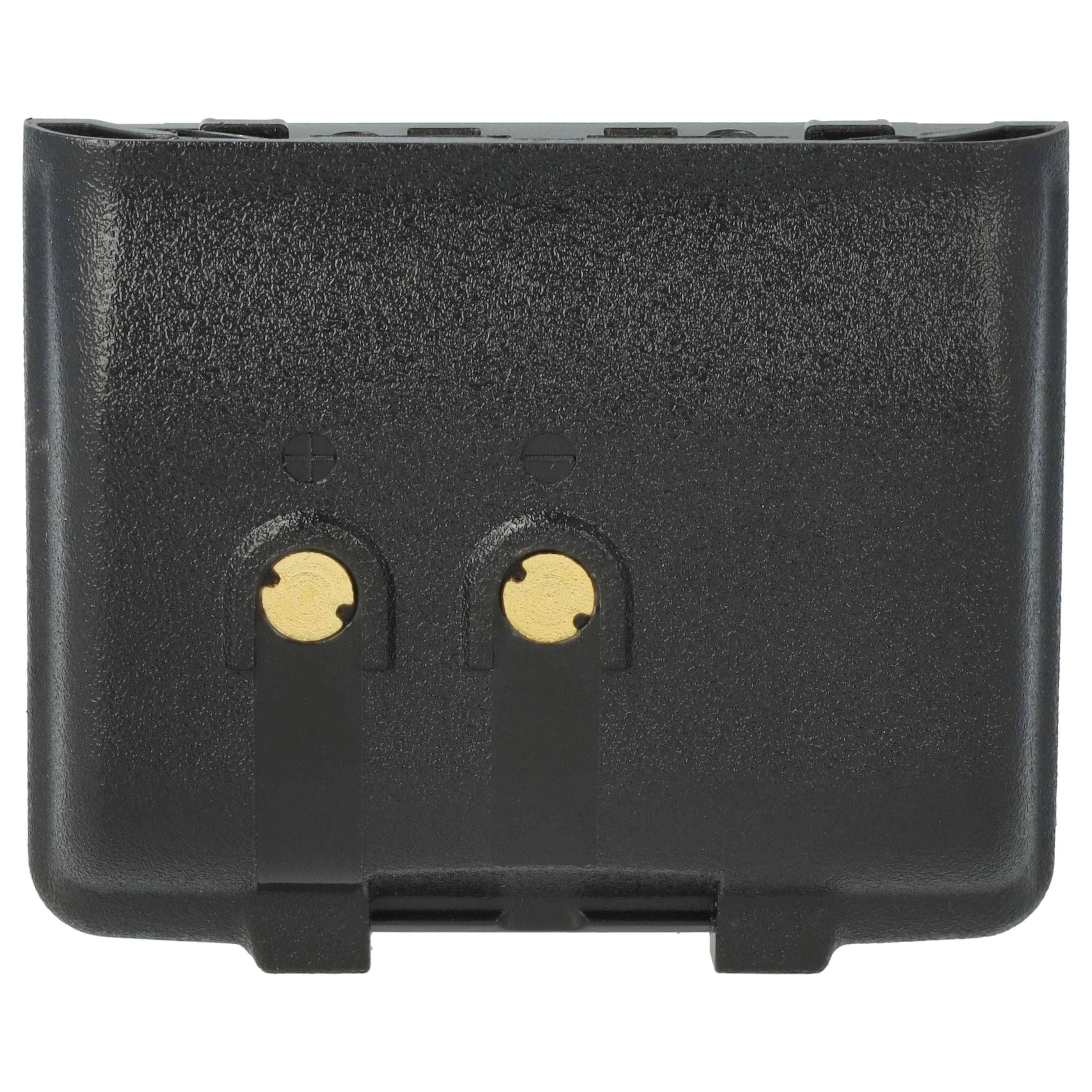 Schwarzer rechteckiger Akkupack mit zwei sichtbaren Goldkontakten an der Vorderseite, der für elektronische Geräte verwendet wird.