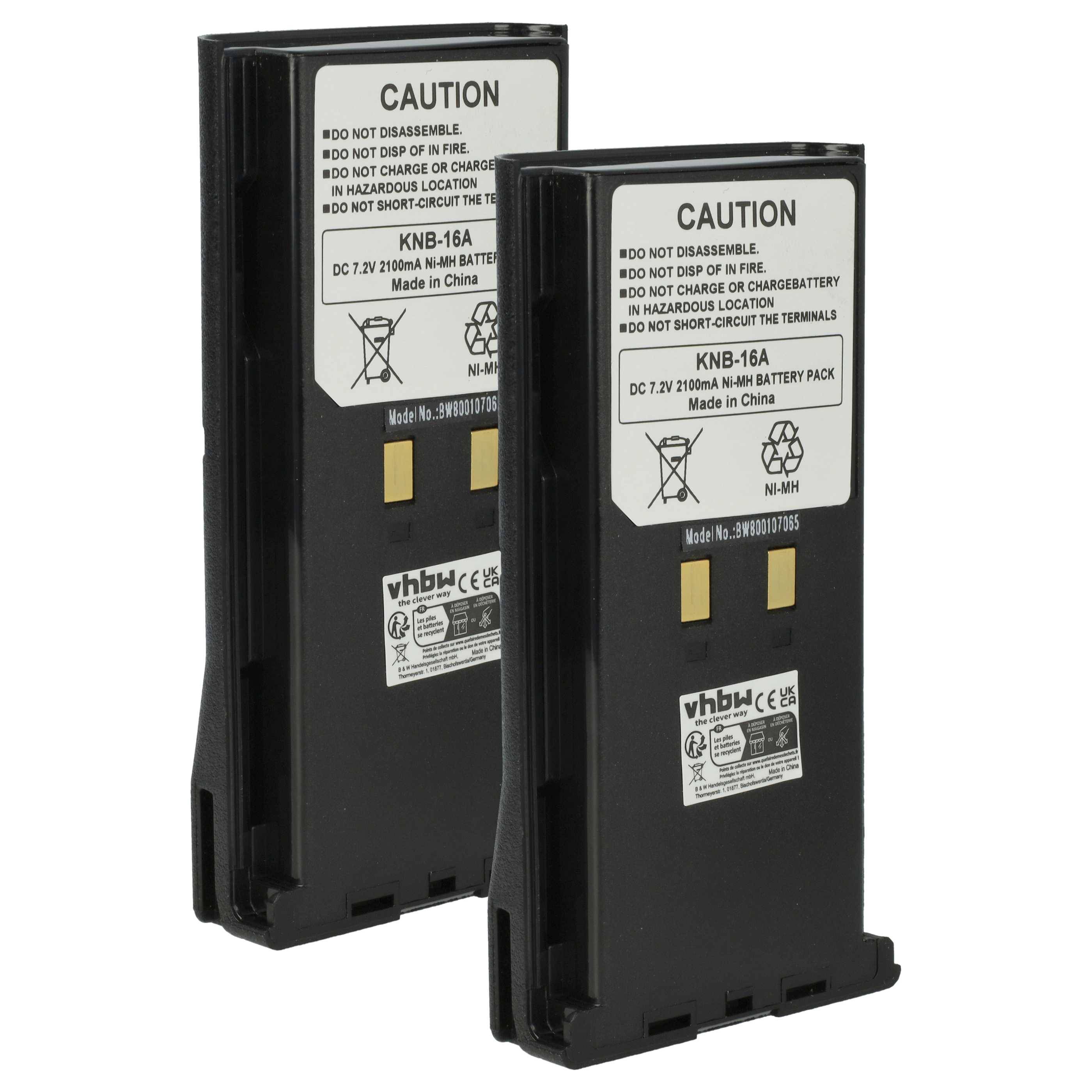 Zwei wiederaufladbare Akkupacks, gekennzeichnet mit ‚Achtung' und ‚KNB-16A', mit Spezifikationen einschließlich 2500mAh, 7,2V und hergestellt in China.
