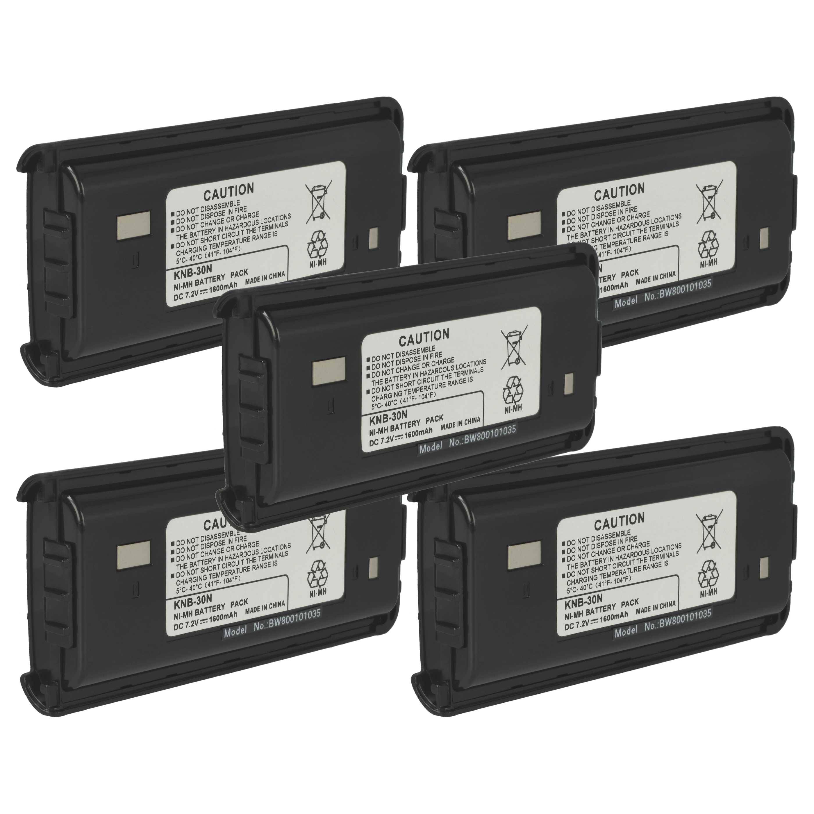 vhbw 5x Akku Ersatz für Kenwood KSC-31, KNB-53N, KNB-53, KNB-30N, KNB-30A, KNB-30, KNB-29N für Funkgerät, Walkie Talkie (1600 mAh, 7,2 V, NiMH)