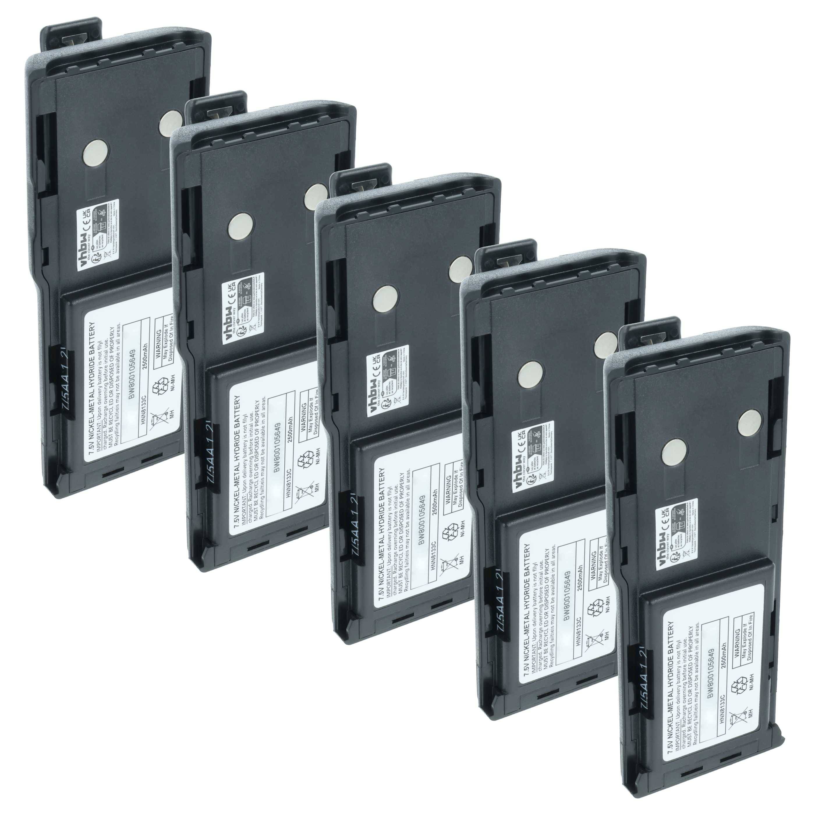 vhbw 5x Akku Ersatz für Motorola HNN8133C, HNN8308A, HNN9628 für Funkgerät, Walkie Talkie (2500 mAh, 7,5 V, NiMH) + Gürtelclip