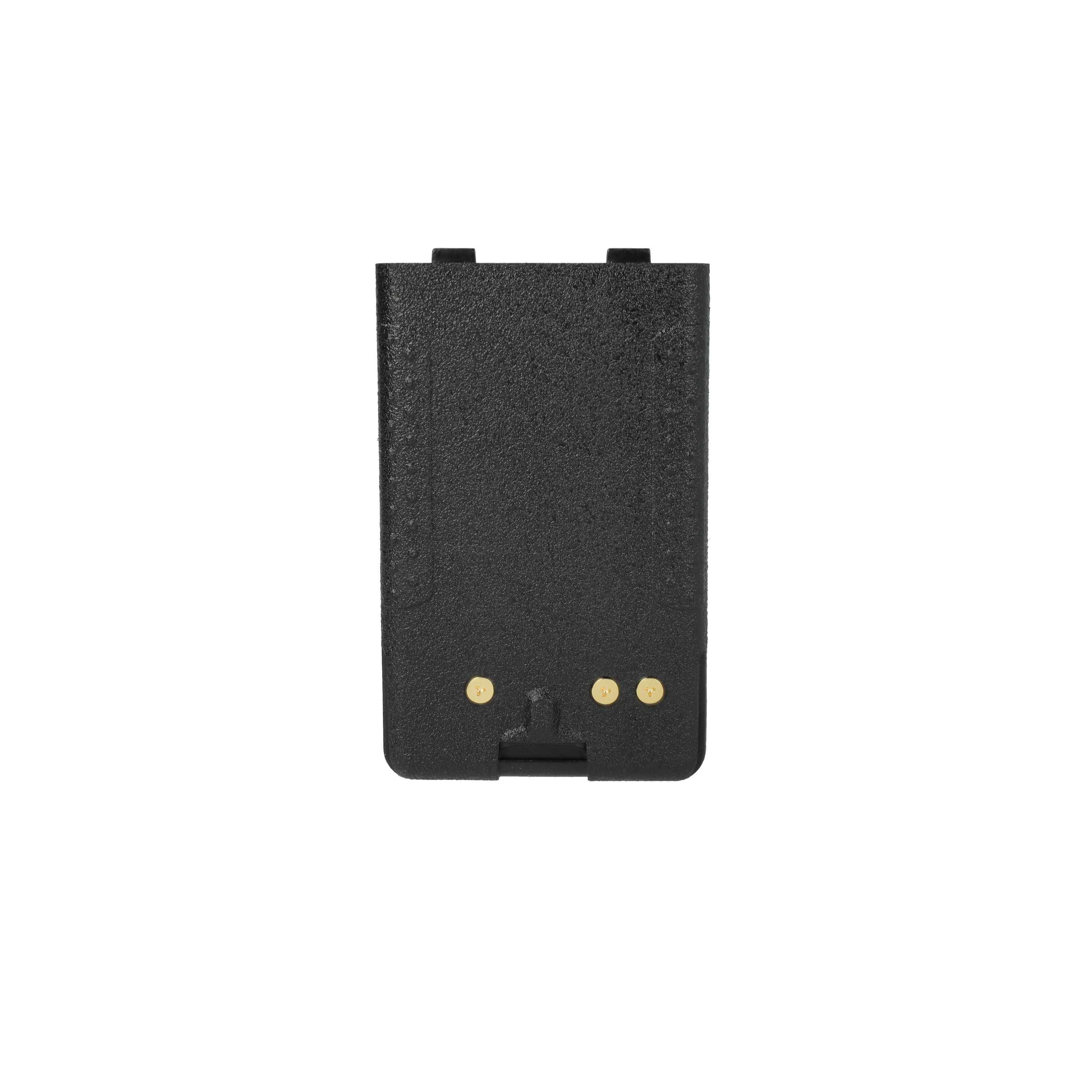 Ein schwarzes elektronisches Gerätebatteriepack mit drei goldenen Kontaktpunkten an einer Seite, konzipiert für die Verwendung in kompatiblen elektronischen Geräten.