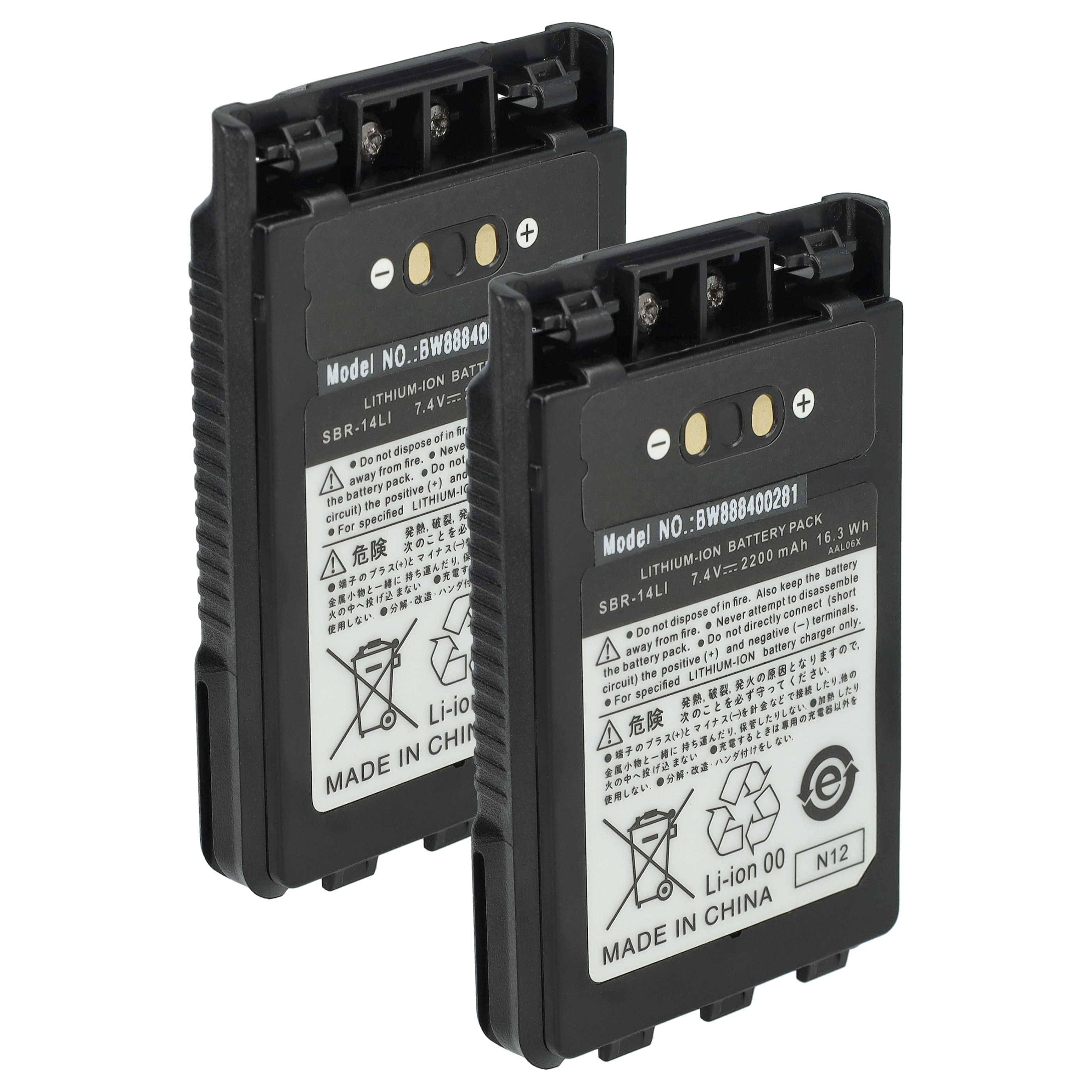 Zwei schwarze Lithium-Ionen-Akkus mit der Bezeichnung 'Model NO: BW-6840D', jeweils 7,4V, 4200mAh, mit Recycling-Symbolen und dem Text 'MADE IN CHINA'.