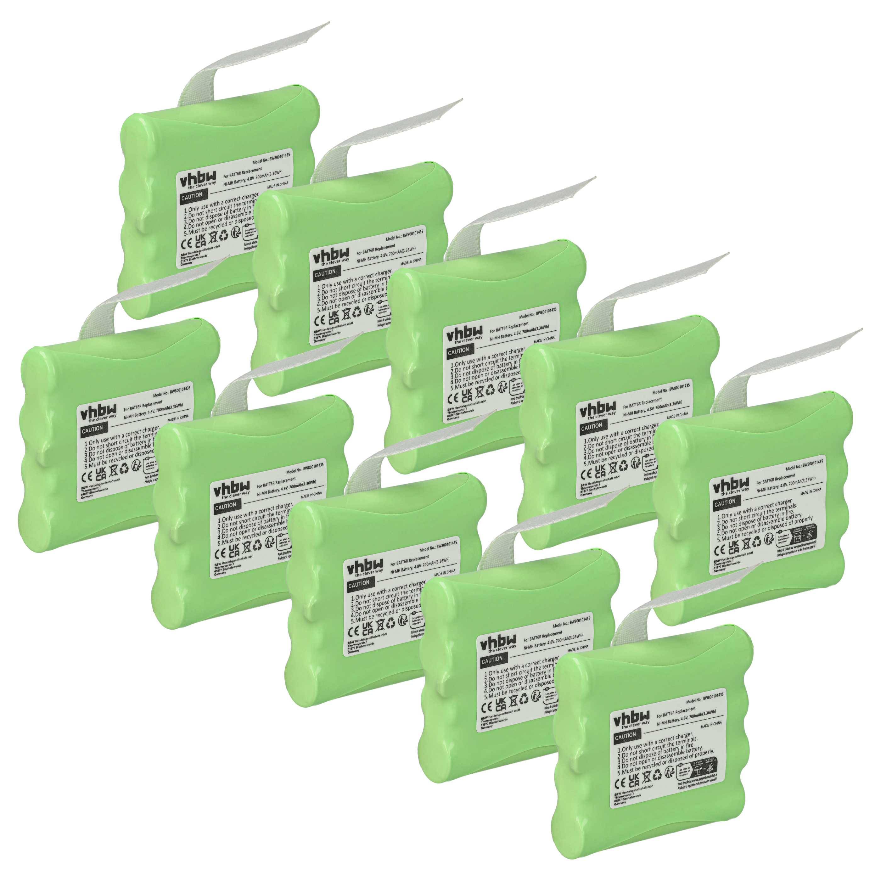 vhbw 10x Akku kompatibel mit Uniden GMR680, GMR885, GMR855, GMRS380, GMR895, TR64, GMRS680, GMR648 Funkgerät, Walkie Talkie (700 mAh, 4,8 V, NiMH)
