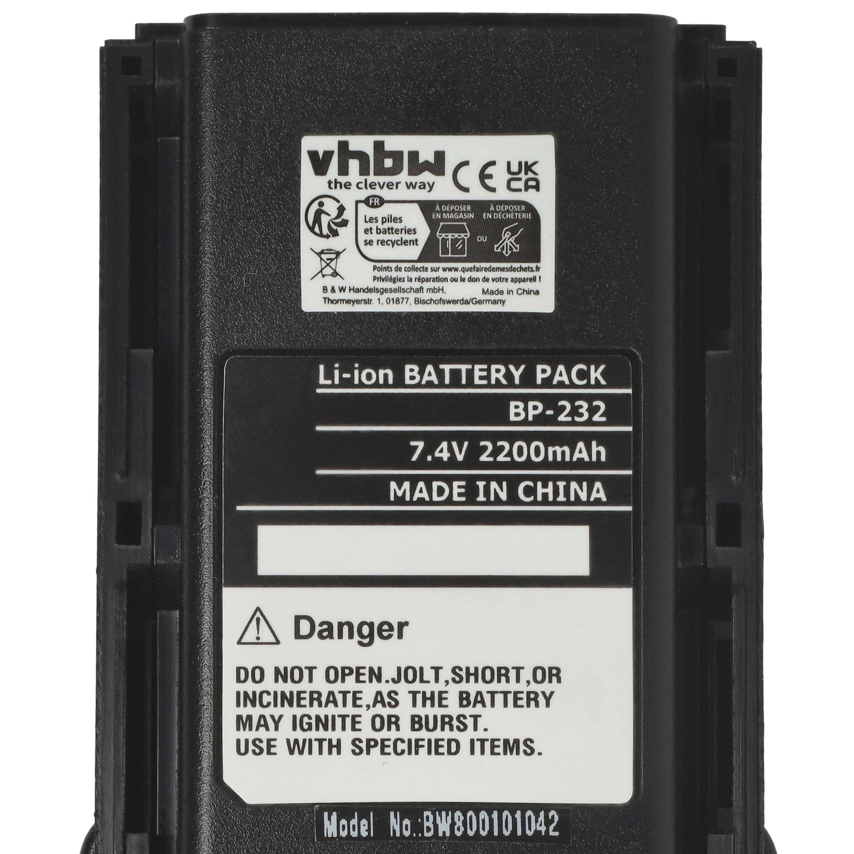 vhbw 2x Akku kompatibel mit Icom IC-F26S, IC-F26, IC-F3021S, IC-F3021, IC-F3011 41 RC, IC-F3011 Funkgerät, Walkie Talkie (2200 mAh, 7,4 V, Li-Ion)