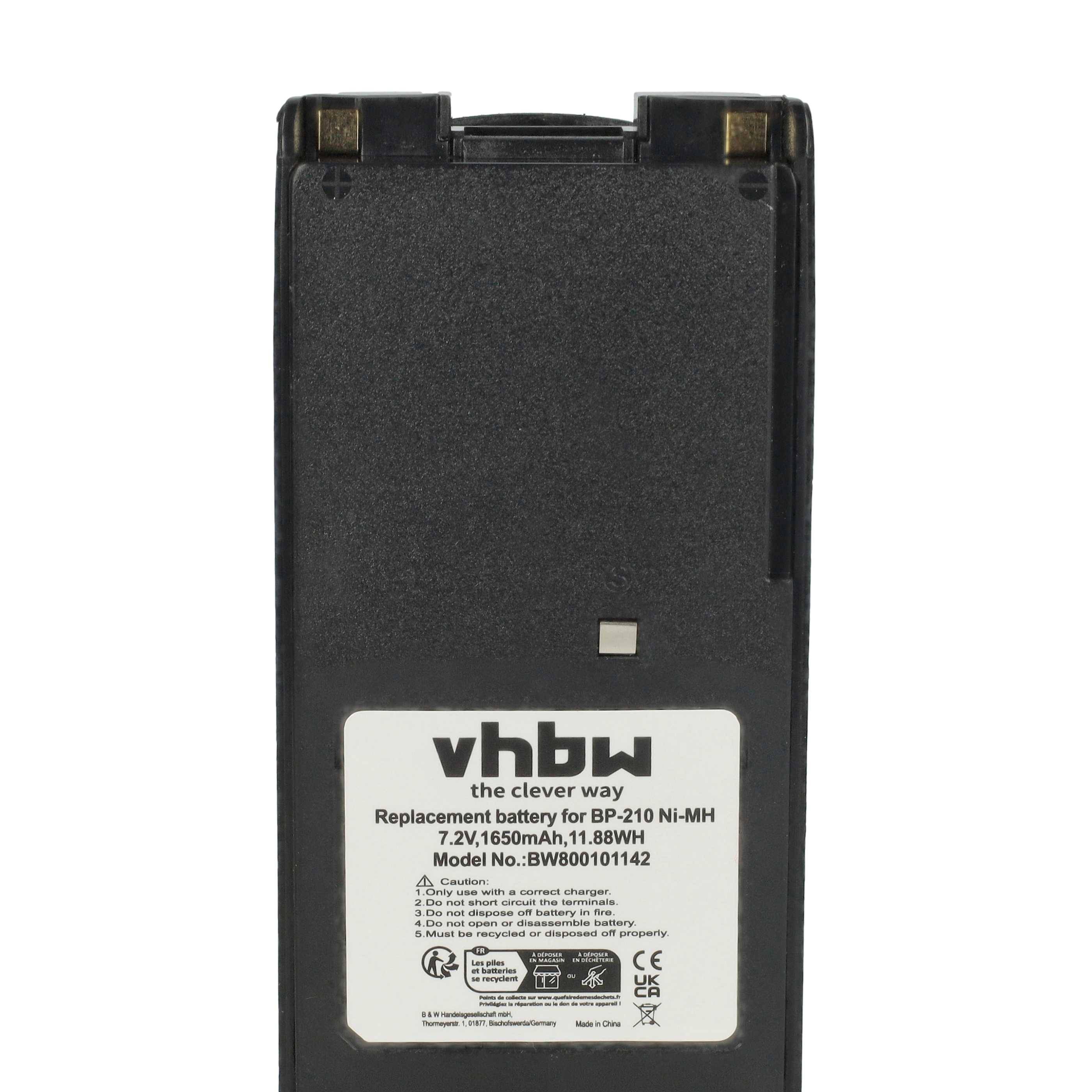 vhbw 2x Akku kompatibel mit Icom IC-A24, IC-F11S, IC-F11, IC-A6, IC-A24E Funkgerät, Walkie Talkie (1650 mAh, 7,2 V, NiMH) + Gürtelclip