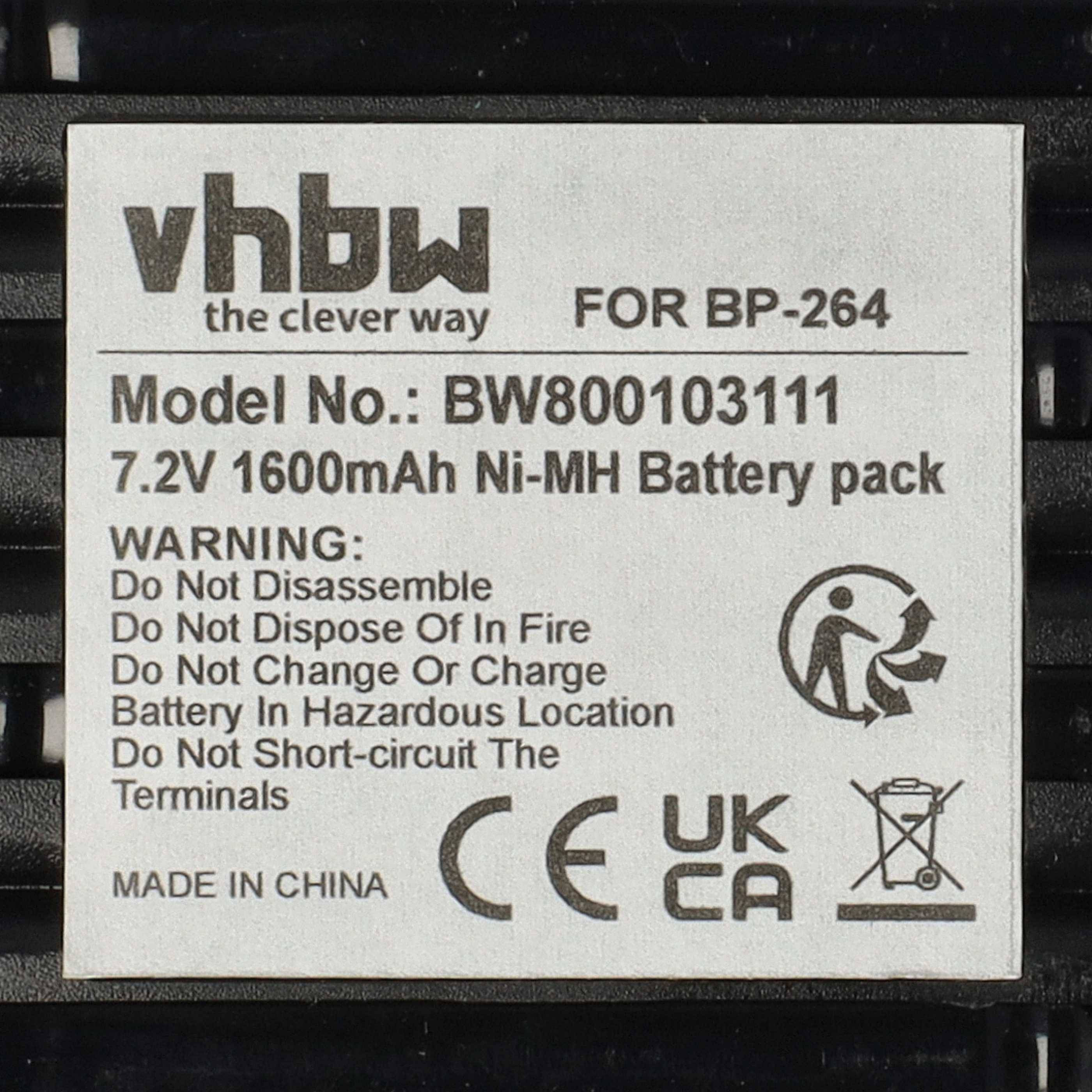 vhbw 2x Akku Ersatz für Icom BP-264 für Funkgerät, Walkie Talkie (1600 mAh, 7,2 V, NiMH) + Gürtelclip