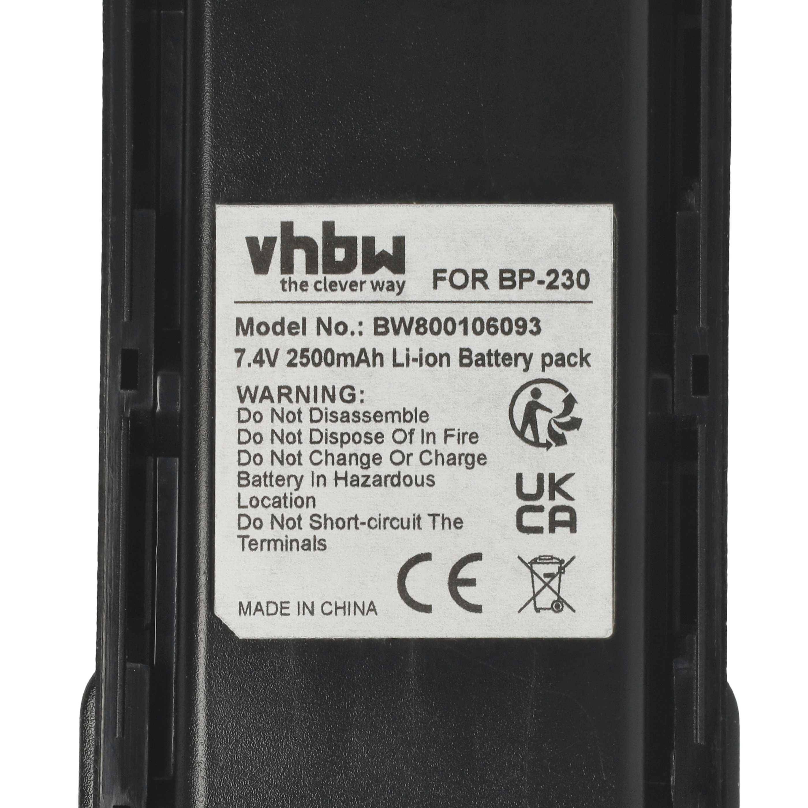 vhbw 2x Akku kompatibel mit Icom IC-F4163S, IC-F4162, IC-F4161T, IC-F4163T, IC-F4161S, IC-F43 Funkgerät, Walkie Talkie (2500 mAh, 7,4 V, Li-Ion)