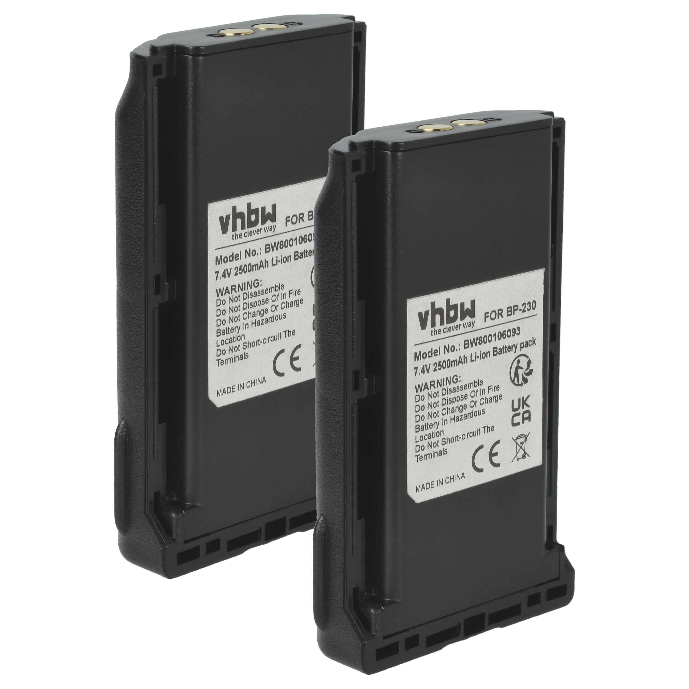 vhbw 2x Akku kompatibel mit Icom IC-F43GS 91, IC-F43GS 82, IC-F43G, IC-F43GT, IC-F43GS Funkgerät, Walkie Talkie (2500 mAh, 7,4 V, Li-Ion)