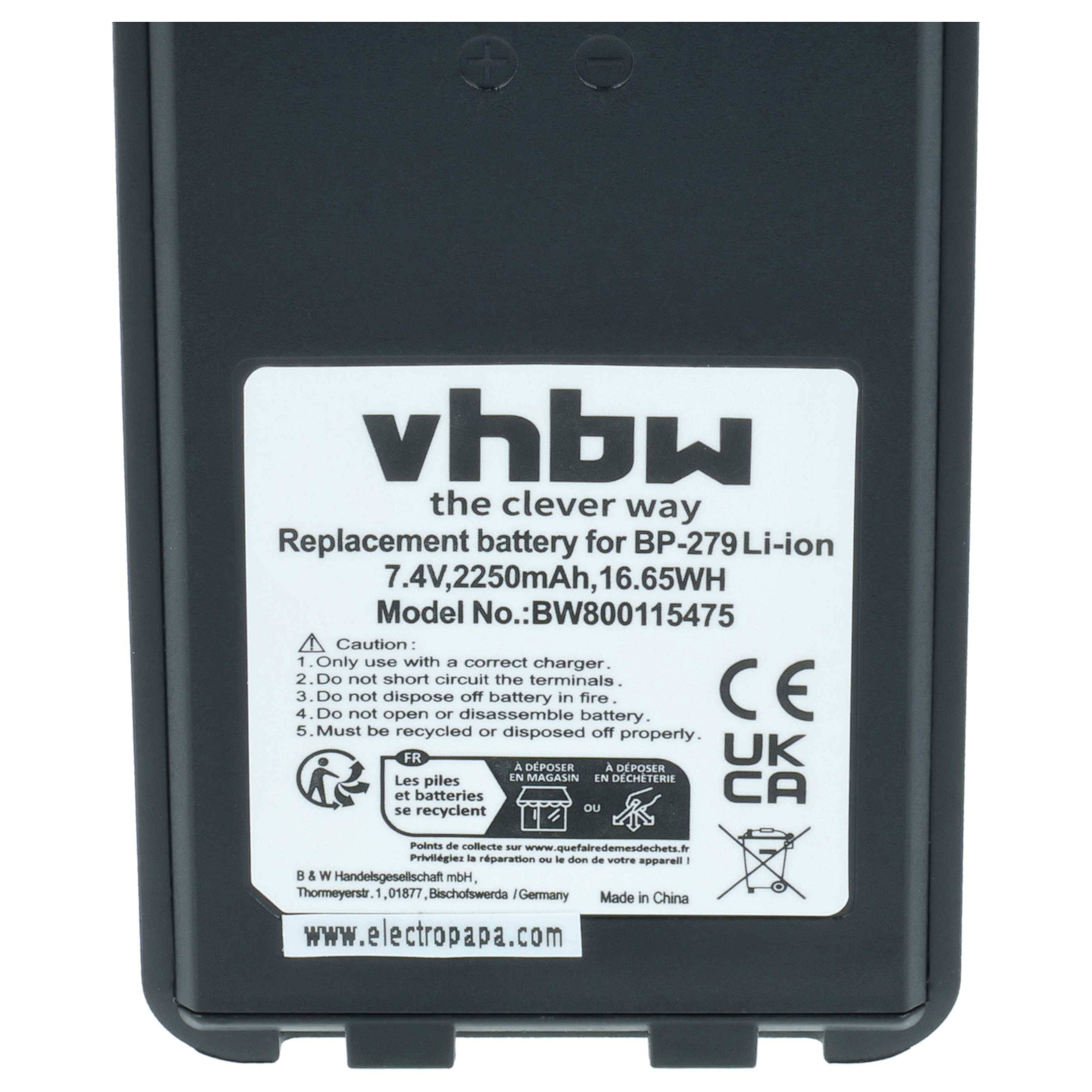 vhbw Akku kompatibel mit Icom IC-V88 Funkgerät, Walkie Talkie (2250 mAh, 7,4 V, Li-Ion) + Gürtelclip