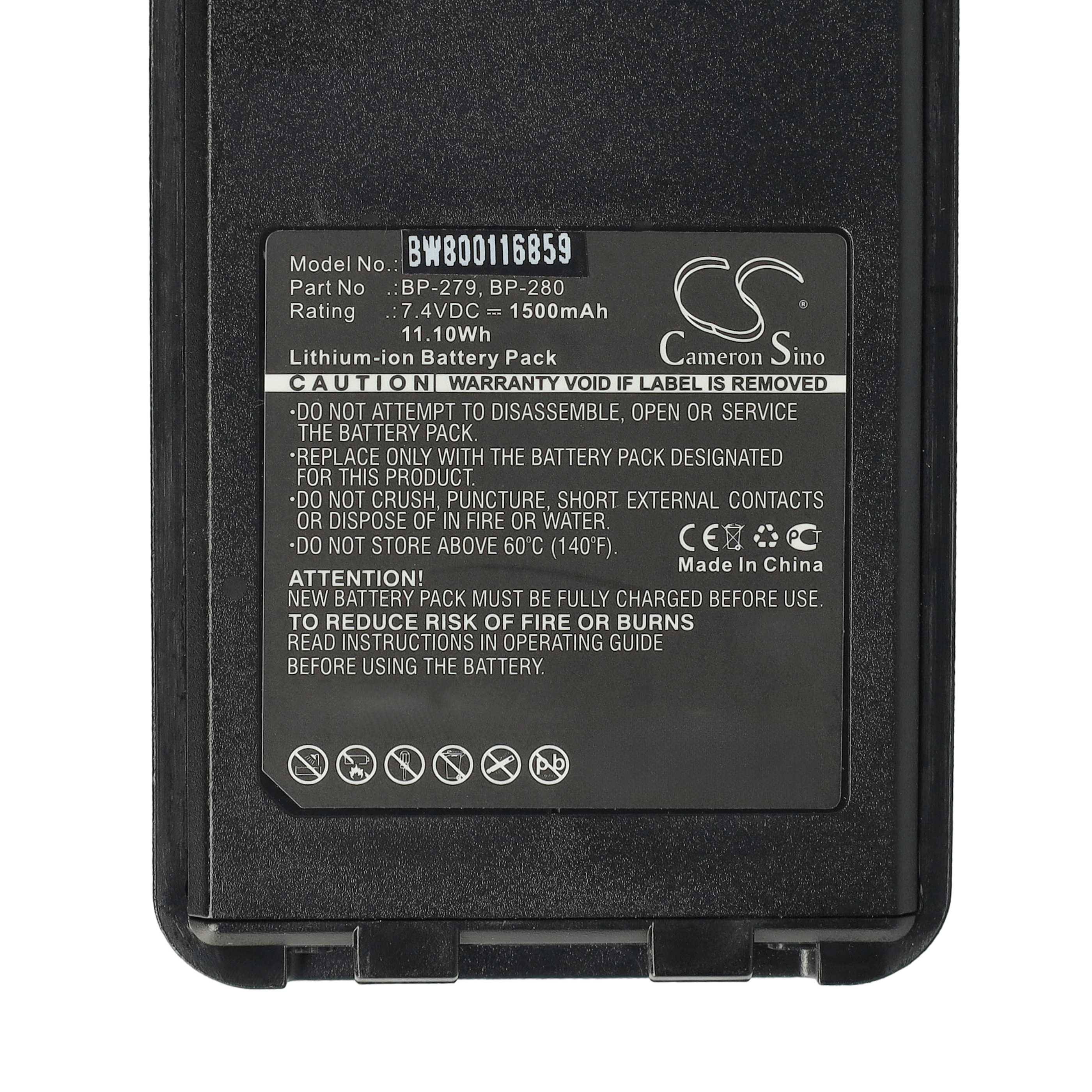 vhbw 5x Akku kompatibel mit Icom IC-F2000T, IC-F29SDR, IC-F29DR, IC-F29DR2 Funkgerät, Walkie Talkie (1500 mAh, 7,4 V, Li-Ion) + Gürtelclip
