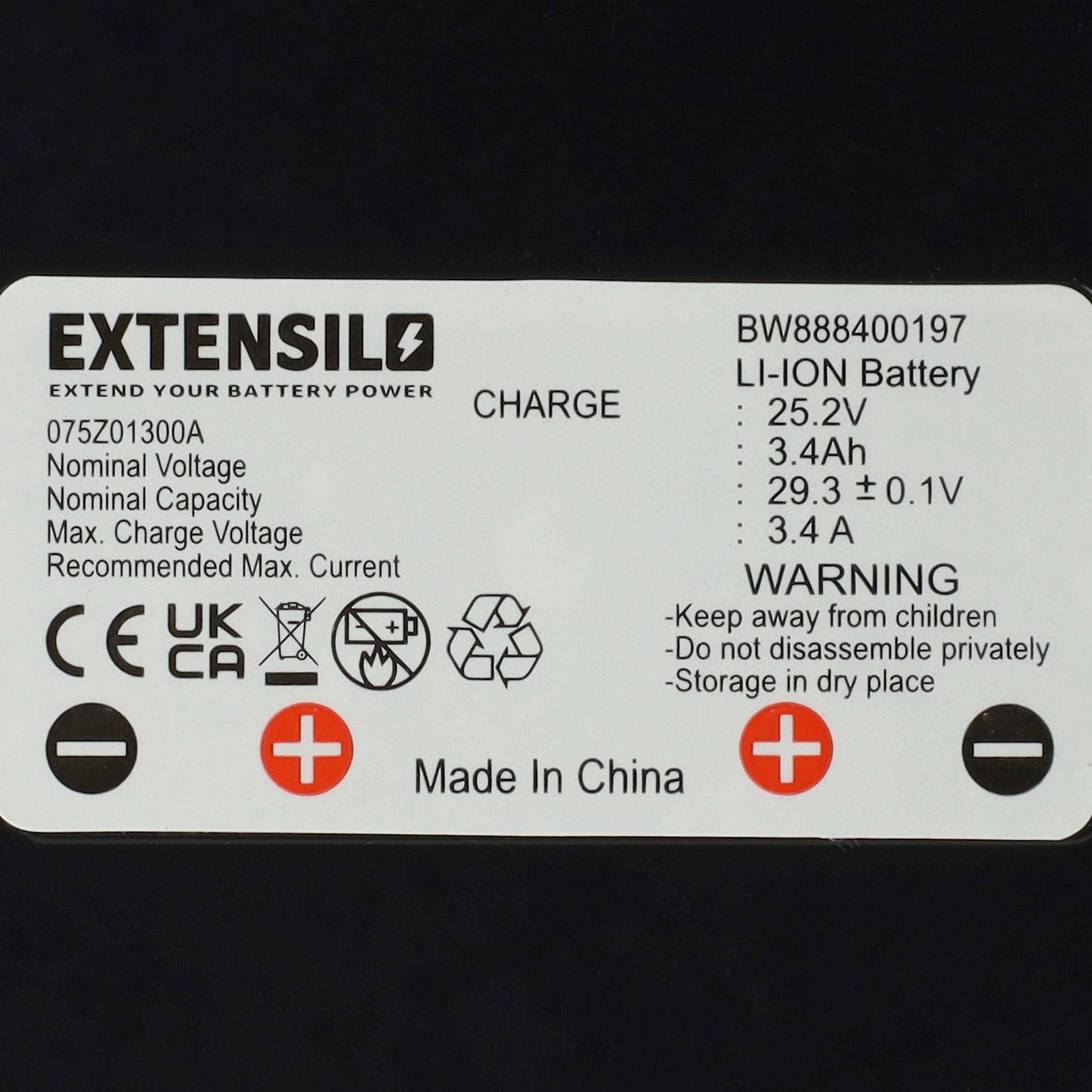 EXTENSILO 2x Akku Ersatz für Zucchetti 075Z61700A, 075Z01300A für Rasenmäher (3400mAh 25,2V Li-Ion)