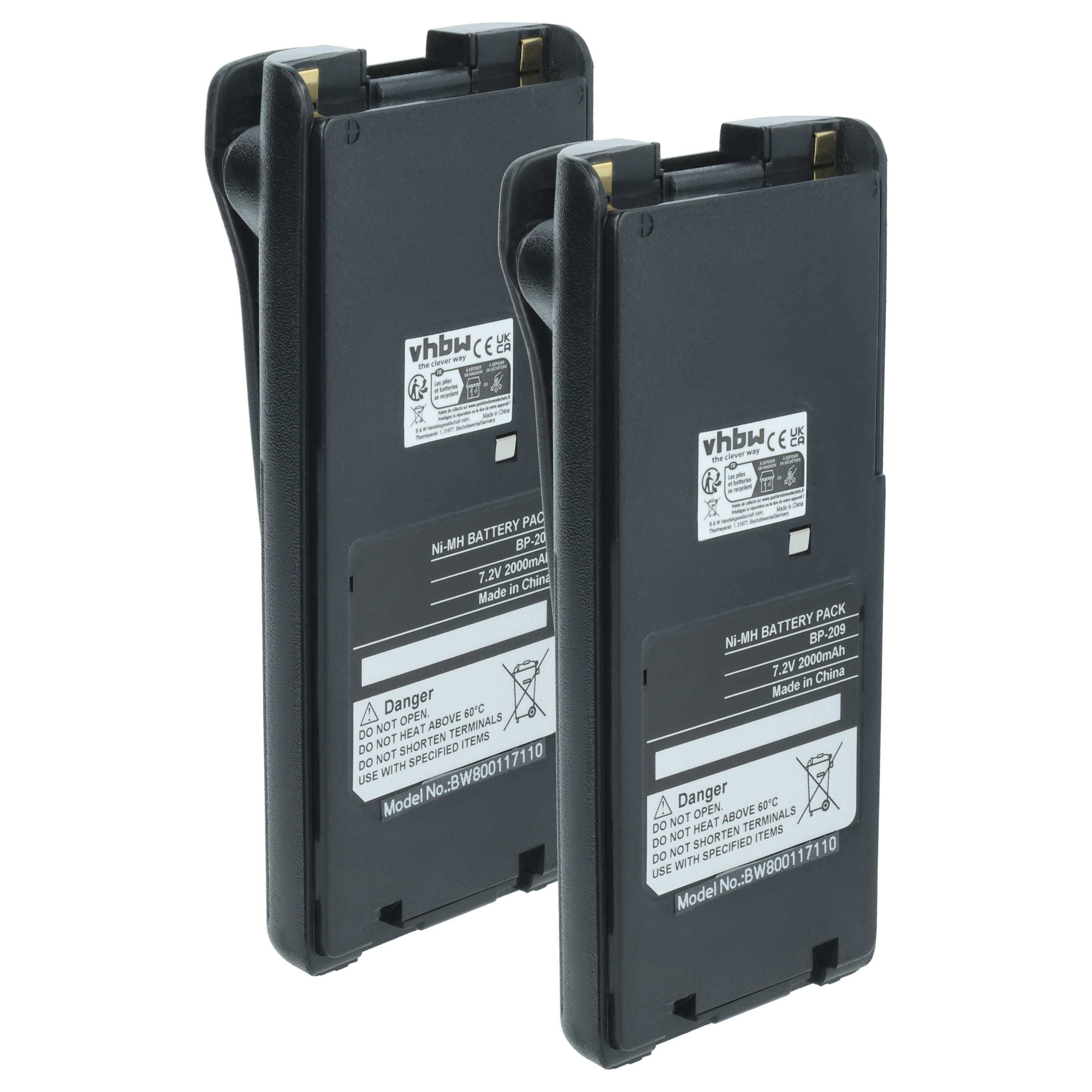 vhbw 2x Akku kompatibel mit Icom IC-F31GS, IC-F31GT, IC-F30GS, IC-F30GT, IC-F22SR, IC-F30FS, IC-F3G Funkgerät, Walkie Talkie (2000 mAh, 7,2 V, NiMH)