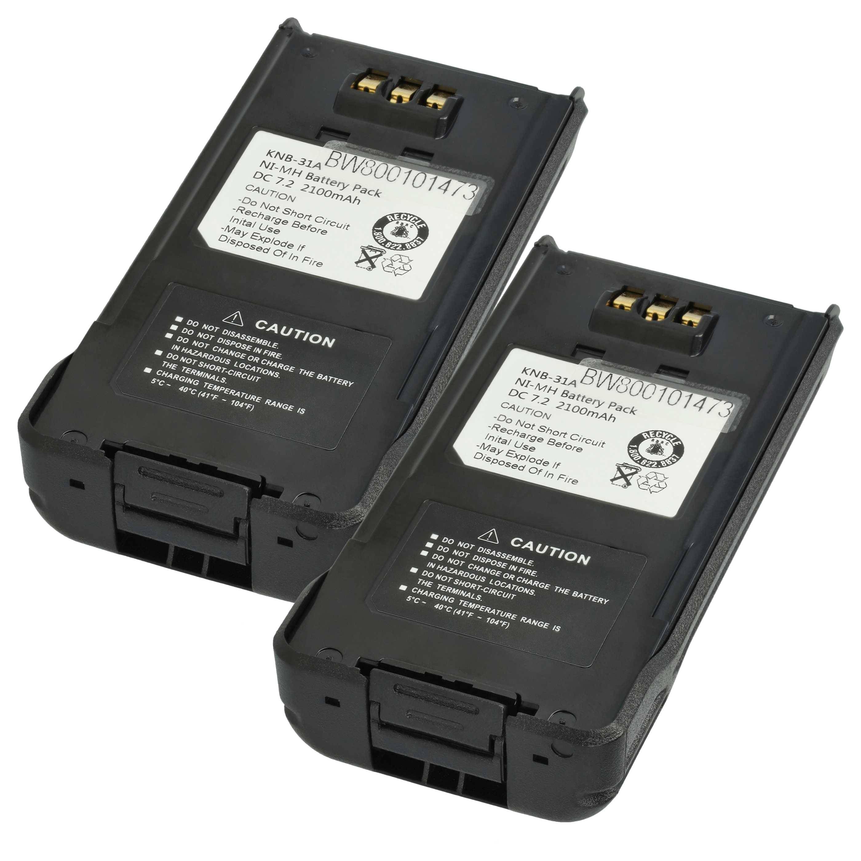 vhbw 2x Akku kompatibel mit Kenwood TK-5310GK, TK-5410, TK-5310K Funkgerät, Walkie Talkie (2100 mAh, 7,2 V, NiMH)