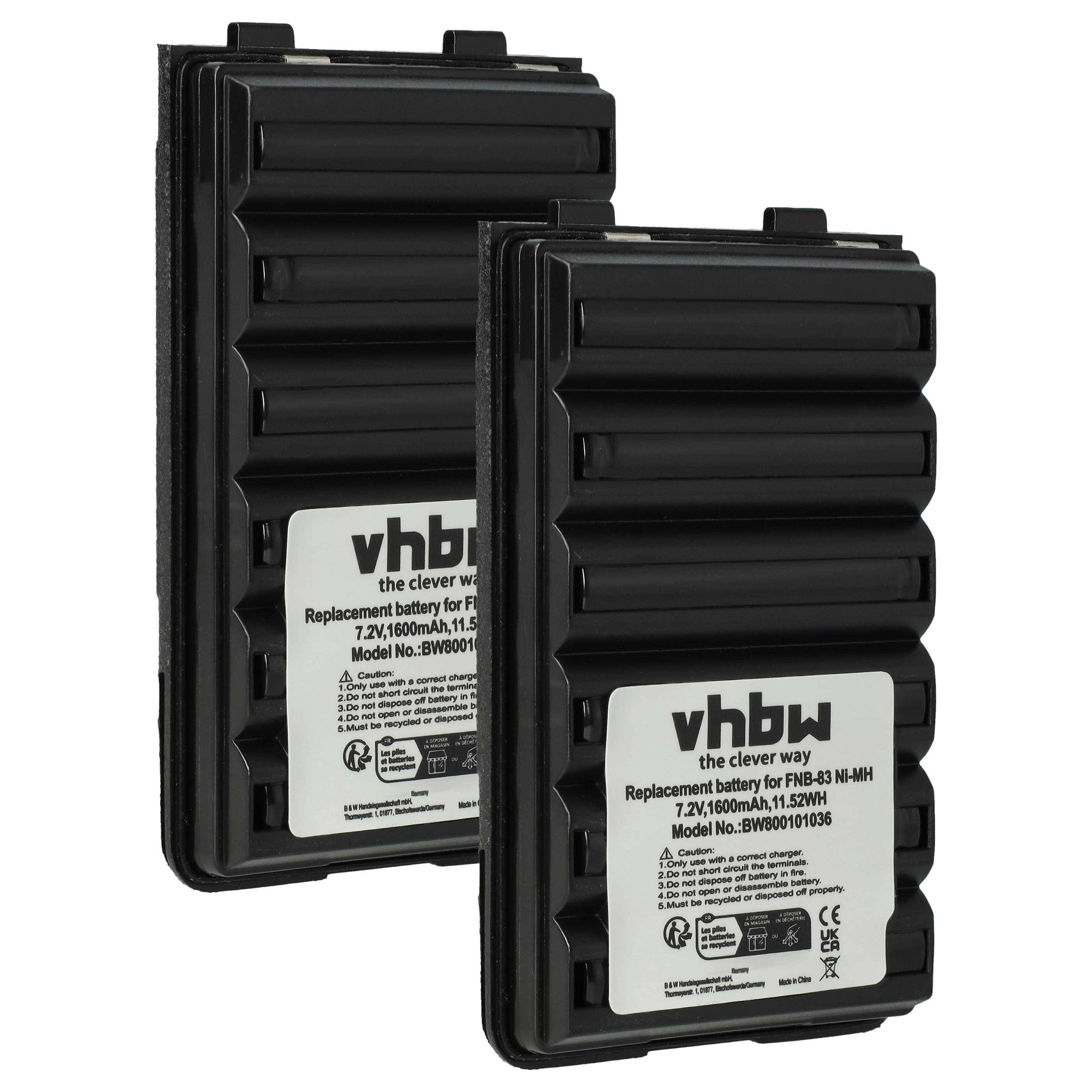 vhbw 2x Akku kompatibel mit Yaesu Vertex VX-120, VX-110, FT-60E, FT60R, VX120, FT-60R, VX110, VX-127 Funkgerät, Walkie Talkie (1600 mAh, 7,2
