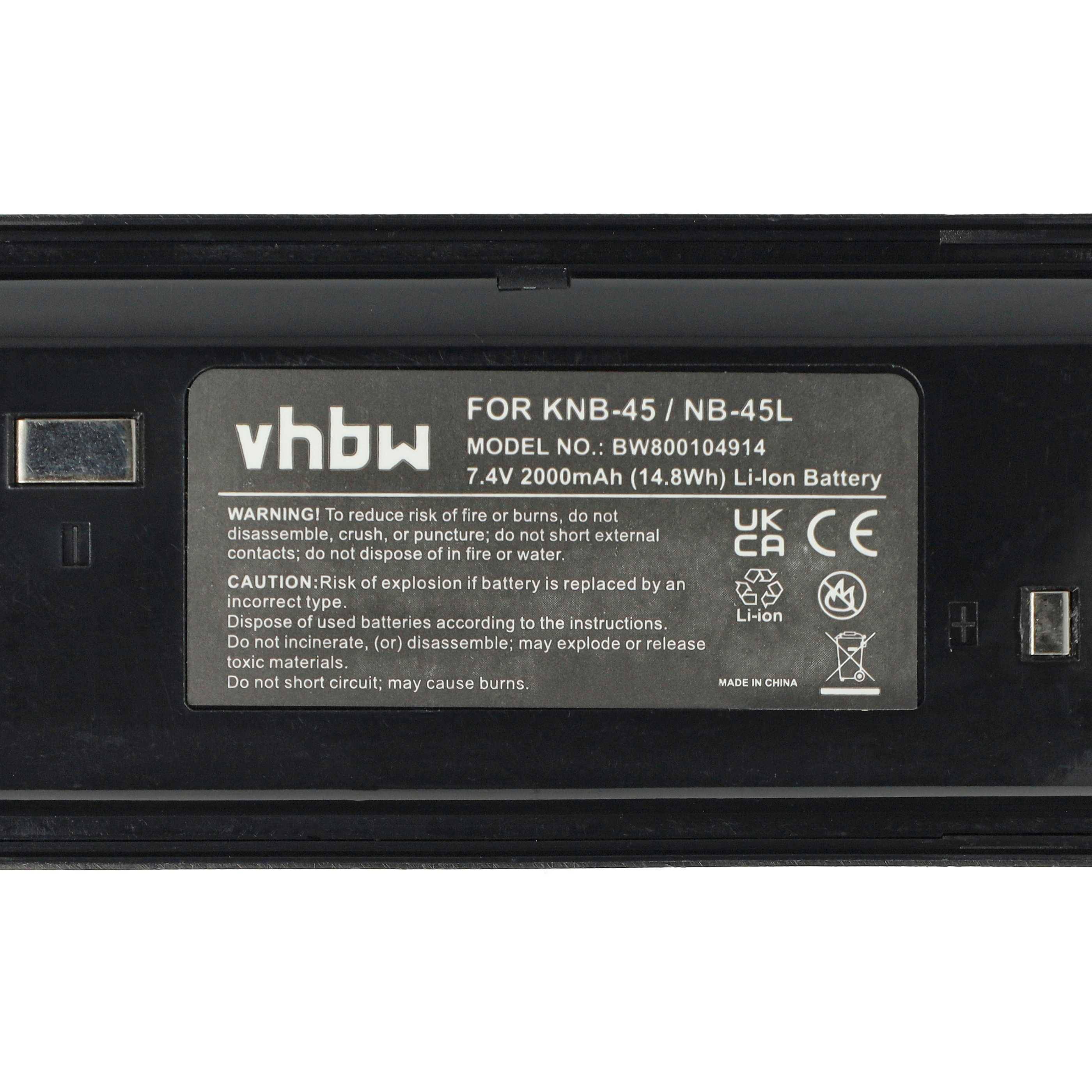 vhbw FÜR KNB-45 / NB-45L MODELL-NR.: BW800104914 7,4V 2000mAh (14,8Wh) Li-Ion Akku