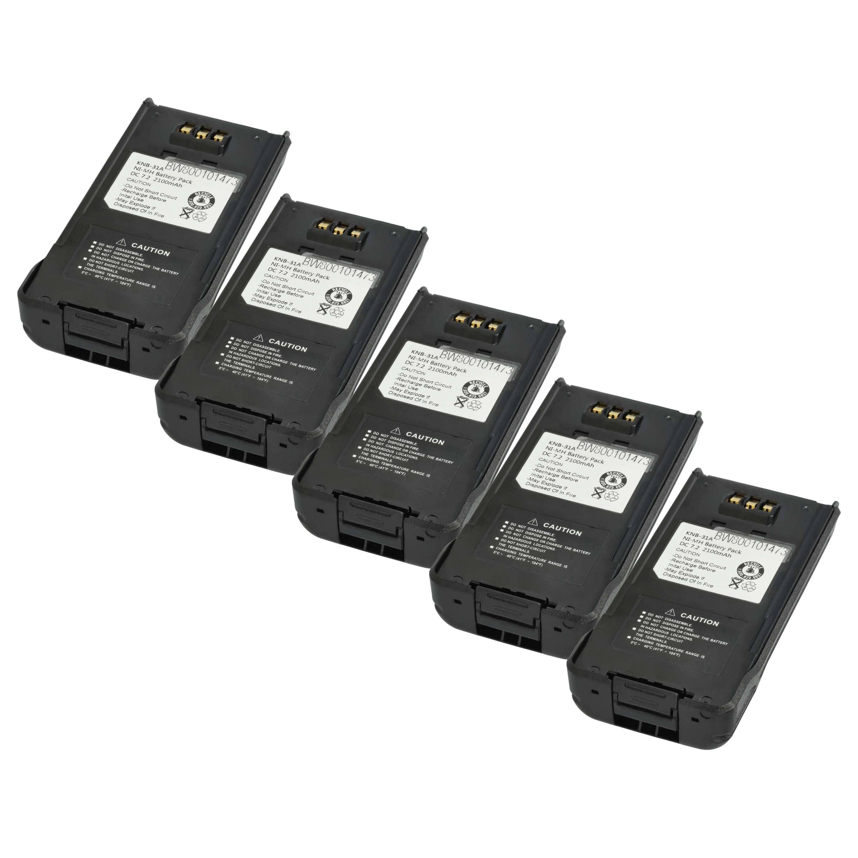 vhbw 5x Akku kompatibel mit Kenwood TK-5310GK, TK-5410, TK-5310K Funkgerät, Walkie Talkie (2100 mAh, 7,2 V, NiMH)