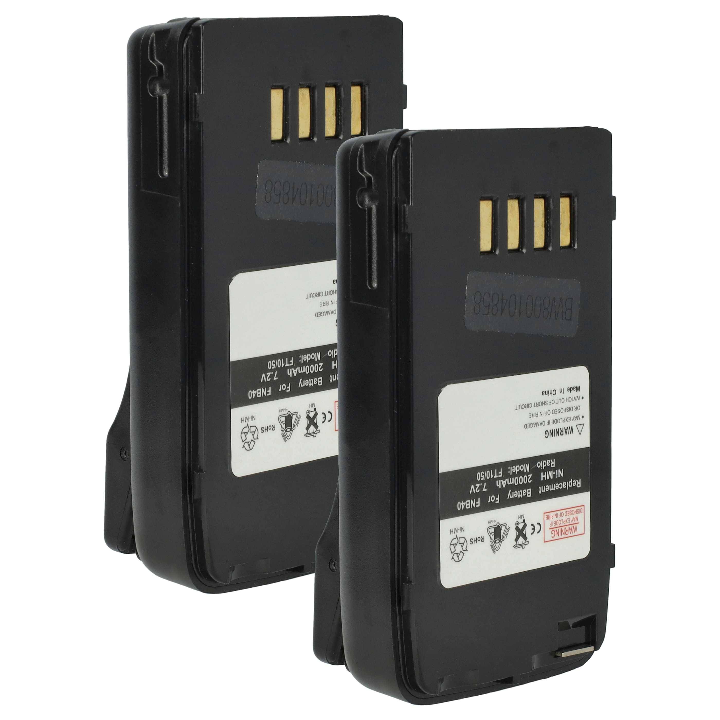 vhbw 2x Akku Ersatz für FNB-V49H, FNB-V49 für Funkgerät, Walkie Talkie (2000 mAh, 7,2 V, NiMH) + Gürtelclip