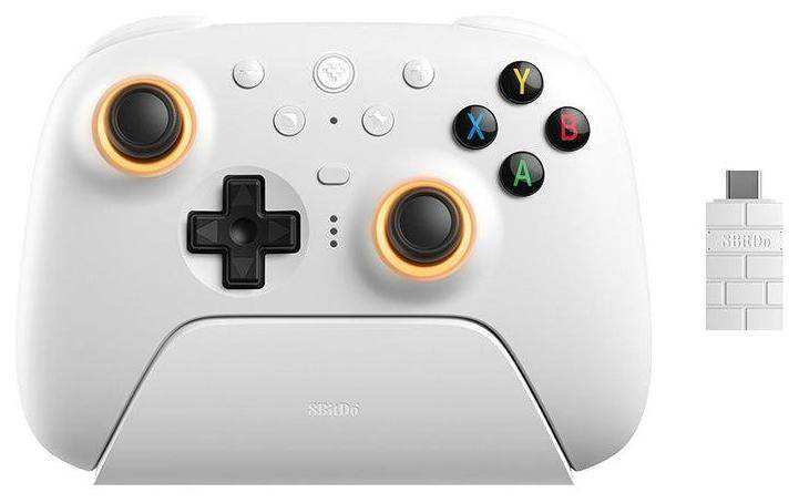 8BitDo Ultimate 2 Wireless Controller, Hall Effekt TMR-Sticks, Fire Ring, 2,4G, Bluetooth, USB-C - Farbe: Weiß