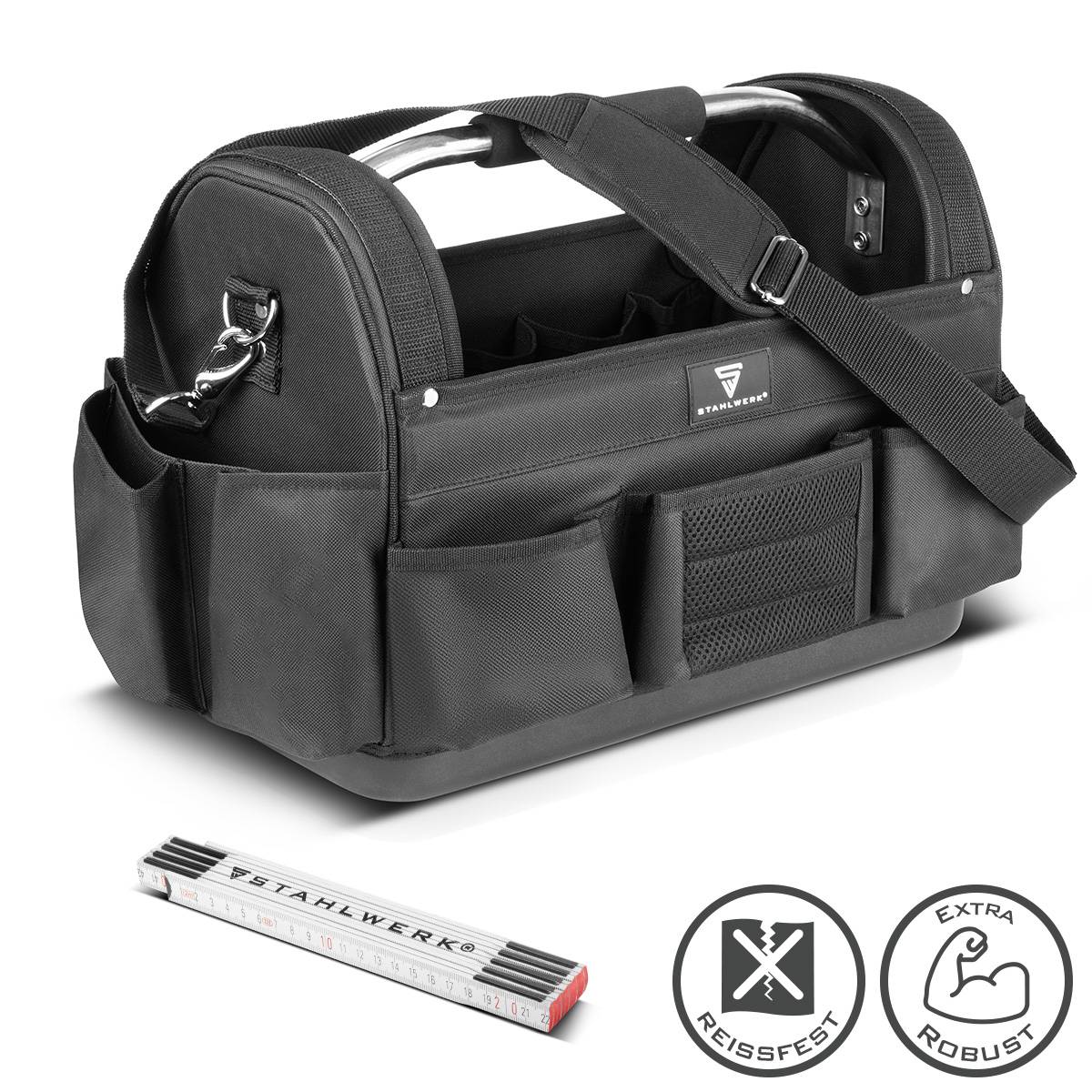 STAHLWERK Werkzeugtasche mit 11 Außentaschen 10 Innentaschen Installateur Tasche