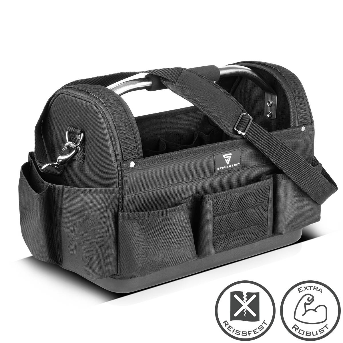 STAHLWERK Werkzeugtasche mit 11 Außentaschen 10 Innentaschen Installateur Tasche
