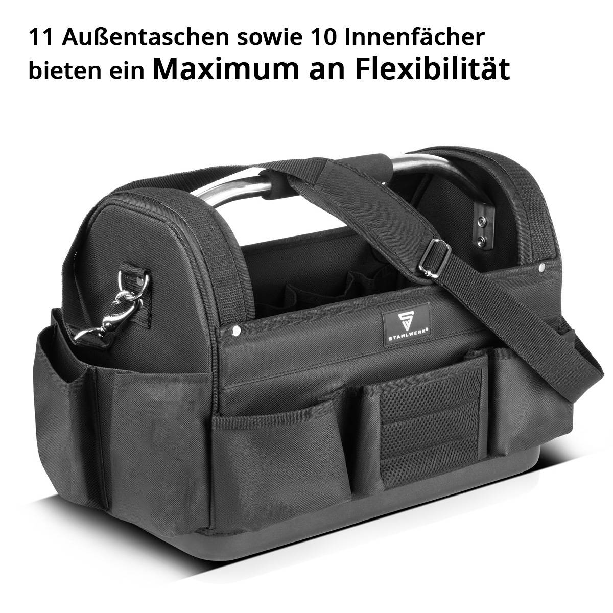 STAHLWERK Werkzeugtasche mit 11 Außentaschen 10 Innentaschen Installateur Tasche