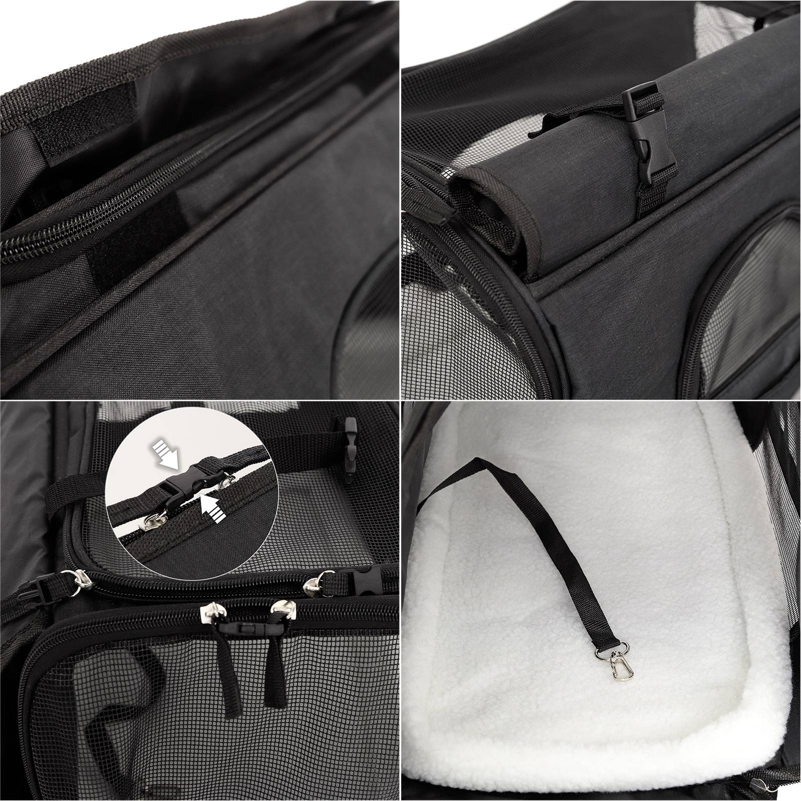 lionto Tiertransporttasche, sicher & komfortabel, mit Netzfenstern, Liegekissen & Trageoptionen, faltbar & pflegeleicht, schwarz