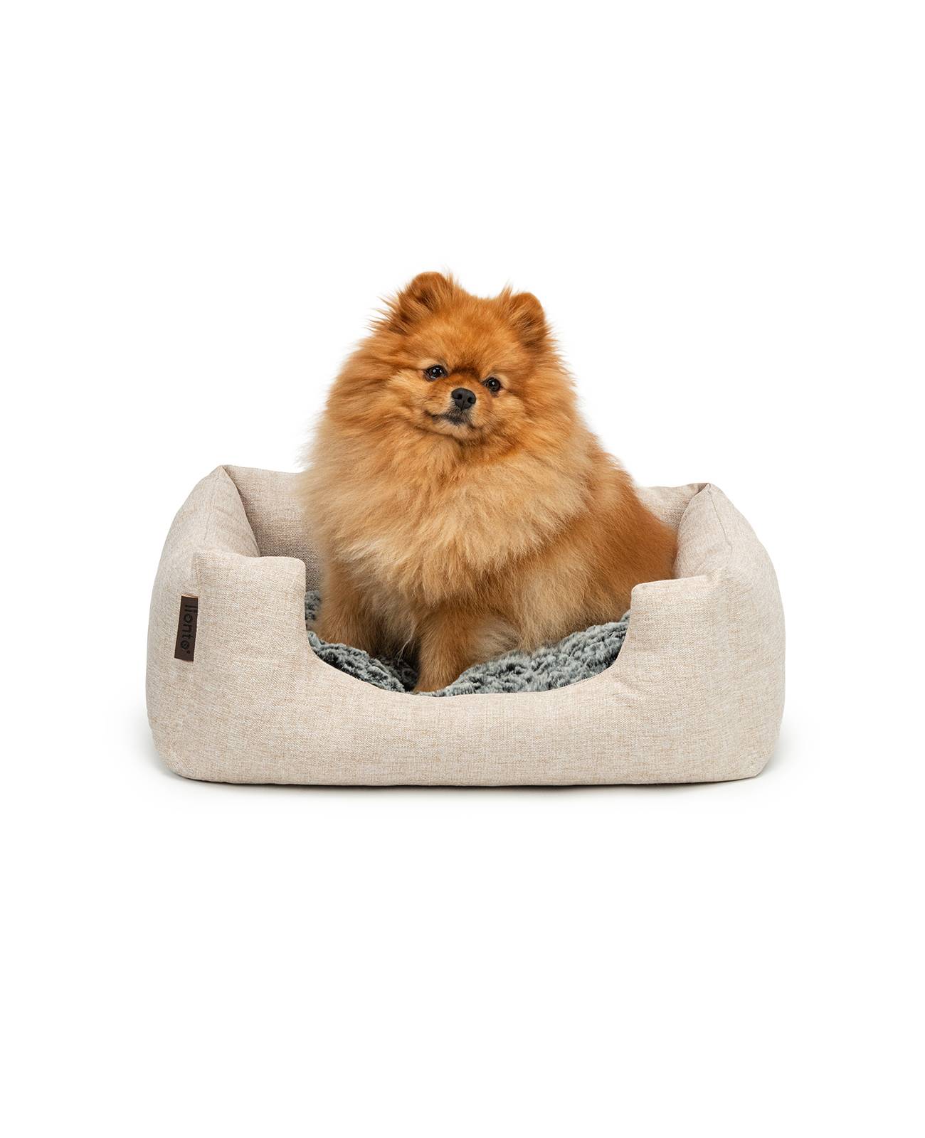 lionto Kuschelbett für Hunde, gemütliches Hundebett mit herausnehmbarem Wendekissen, rutschfestem Boden, 60x50 cm, beige