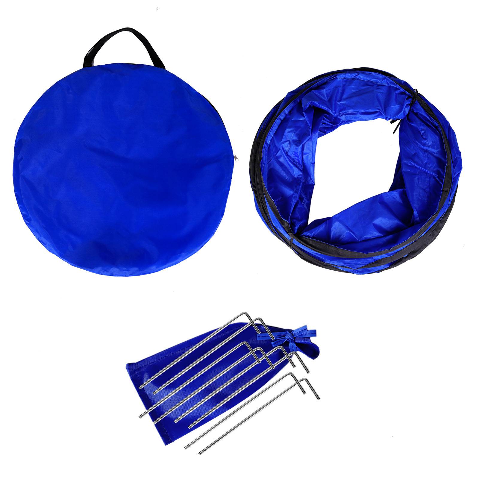 lionto Hundespieltunnel, stabiler Agilitytunnel für Hunde, faltbar mit Tragetasche & Heringen, 500x60 cm, blau