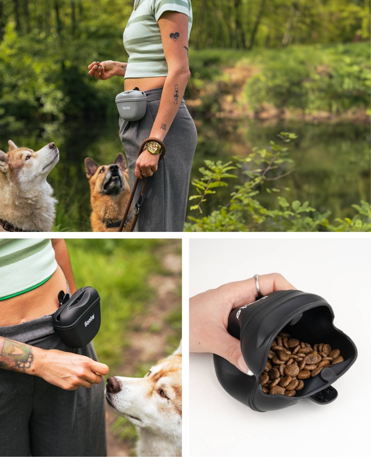 lionto 2er Set Silikon Futterbeutel, BPA-frei & wasserdicht, mit Magnetverschluss & Clip, grau und schwarz