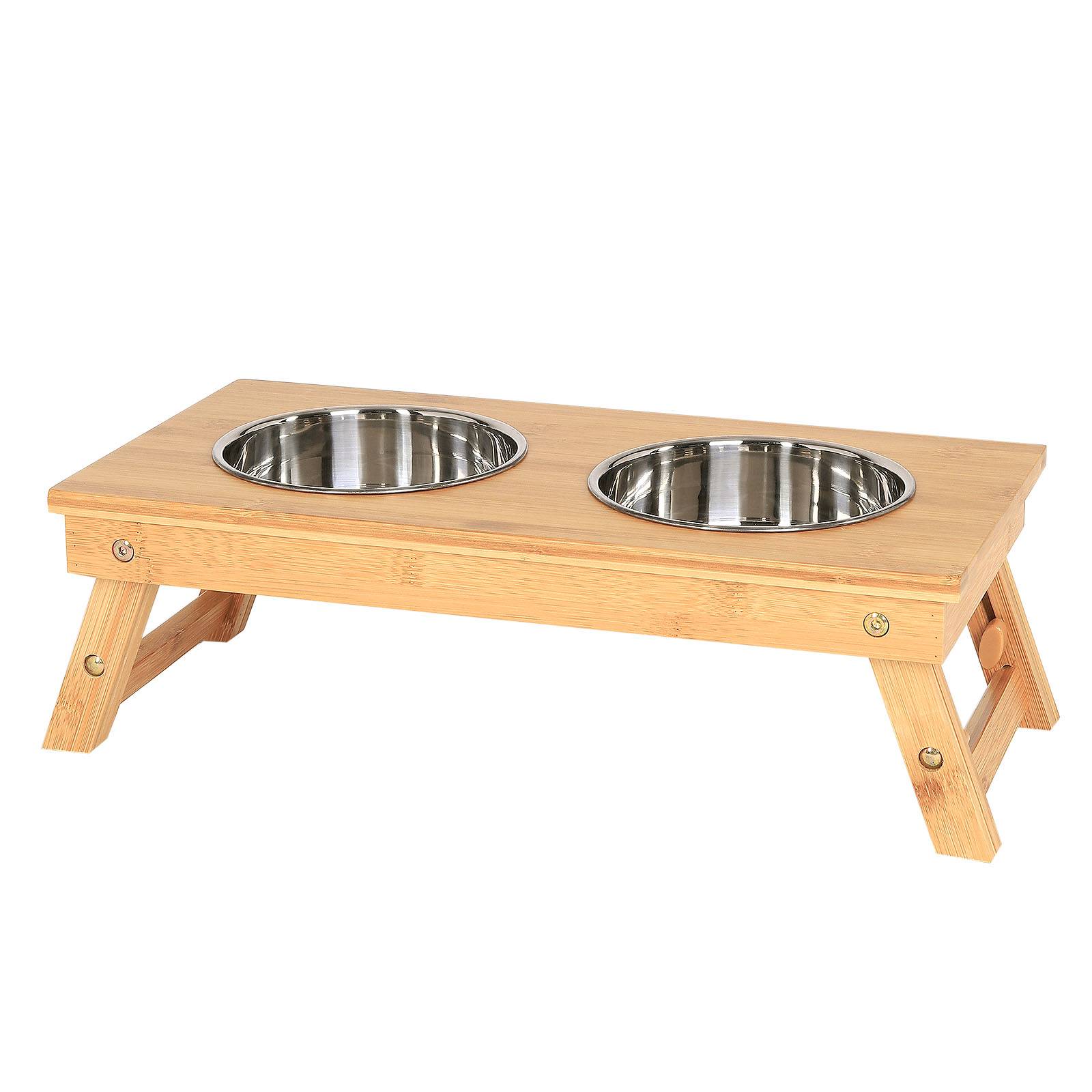 lionto Futterstation aus Bambus, höhenverstellbarer Napfständer mit 2 Edelstahlnäpfen, umweltfreundlich & ergonomisch (2×0,7 L)