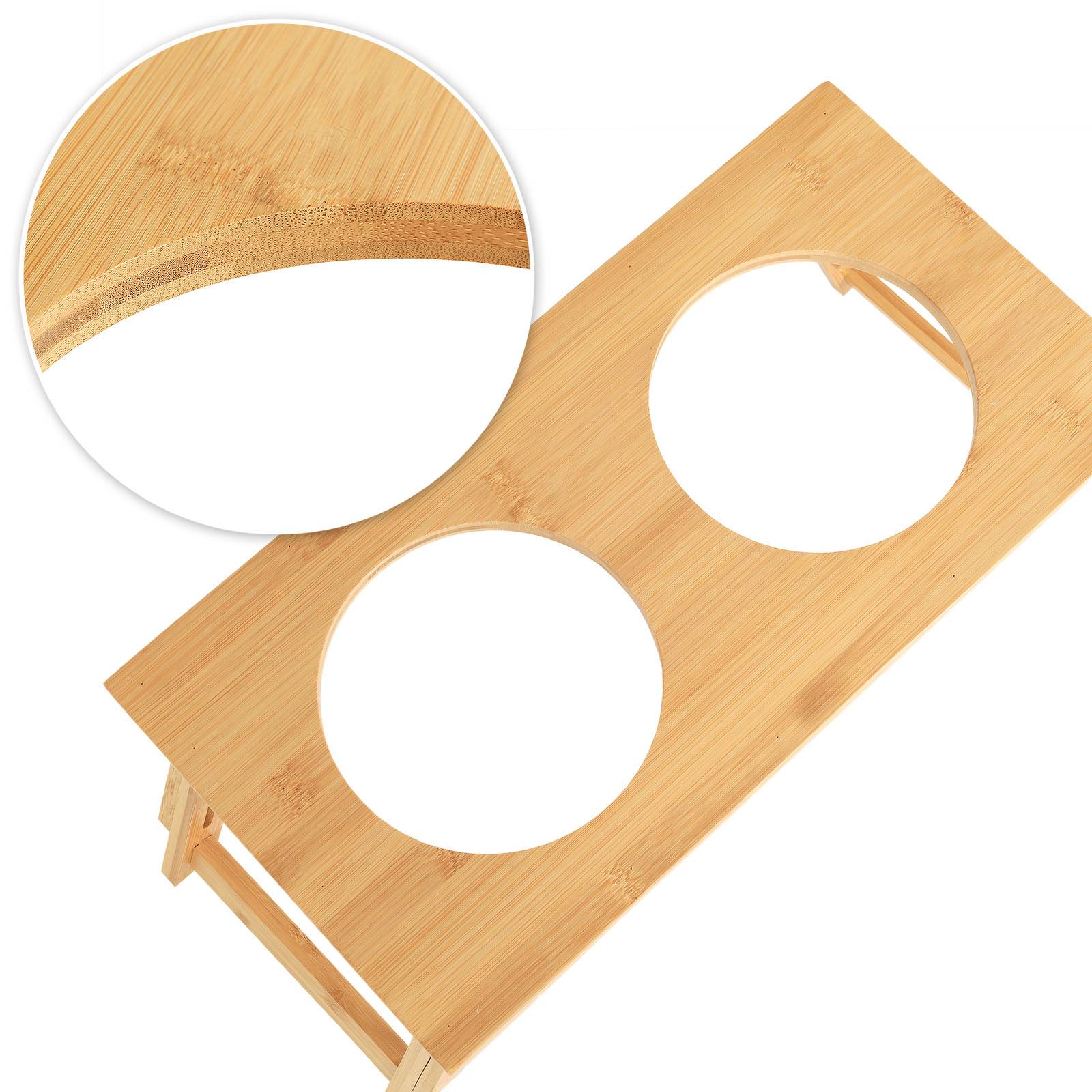 lionto Futterstation aus Bambus, höhenverstellbarer Napfständer mit 2 Edelstahlnäpfen, umweltfreundlich & ergonomisch (2×0,7 L)