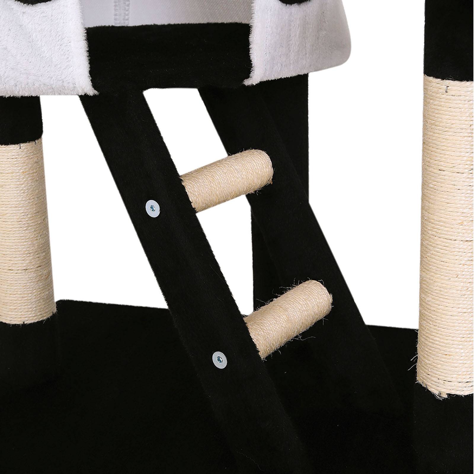 lionto Kratzbaum mit Deckenspanner, 230-250 cm großer Aktivitätsturm mit 2 Höhlen, 2 Liegemulden, Treppen & Spielbällen, schwarz/weiß