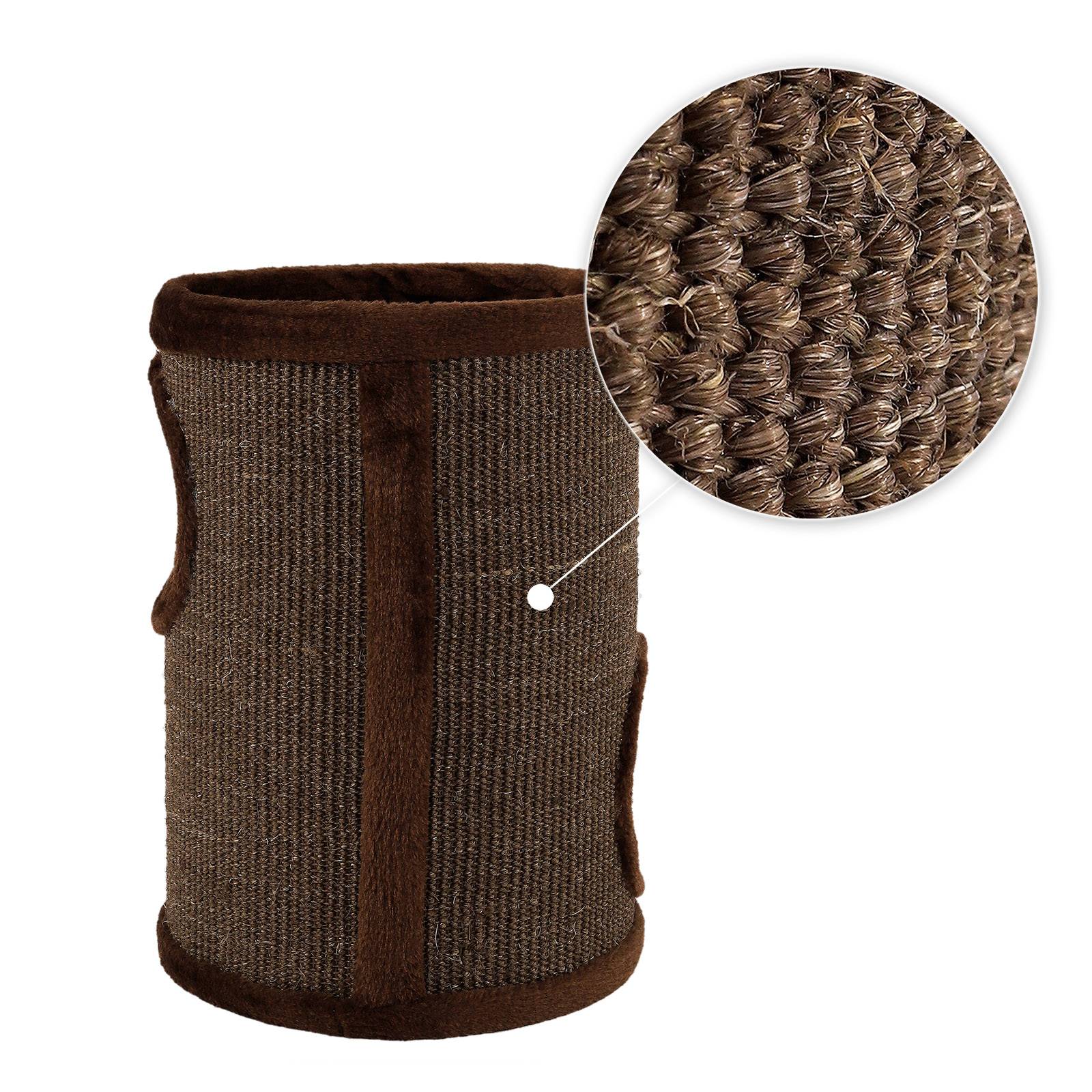 lionto Katzen Kratzturm, Sisal-Kratztonne 50 cm mit 2 Eingängen & Kuschelbett, robust & platzsparend, braun