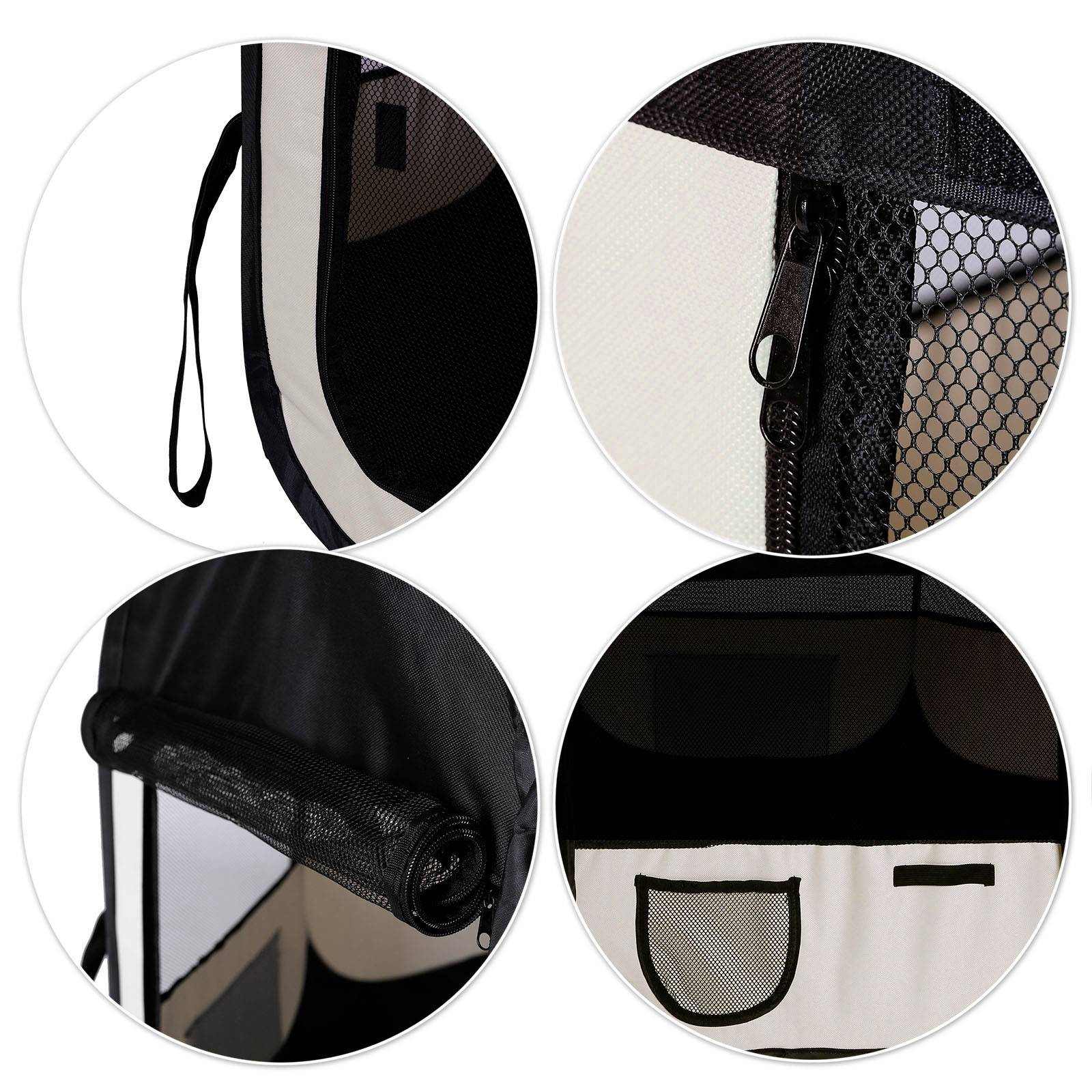 lionto Welpenauslauf mit Pop-up-System, faltbarer Freilaufstall für Hunde & Kleintiere, 110 cm Durchmesser, 64 cm Höhe, schwarz/beige