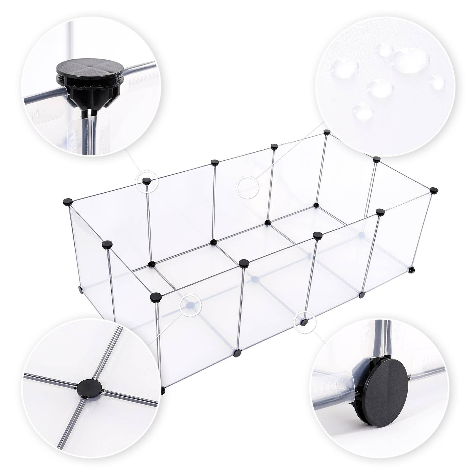 lionto Steckgehege für Nager, flexibles Kunststoffgehege mit Bodenplatten, pflegeleicht, erweiterbar & sicher, 145x74x47 cm