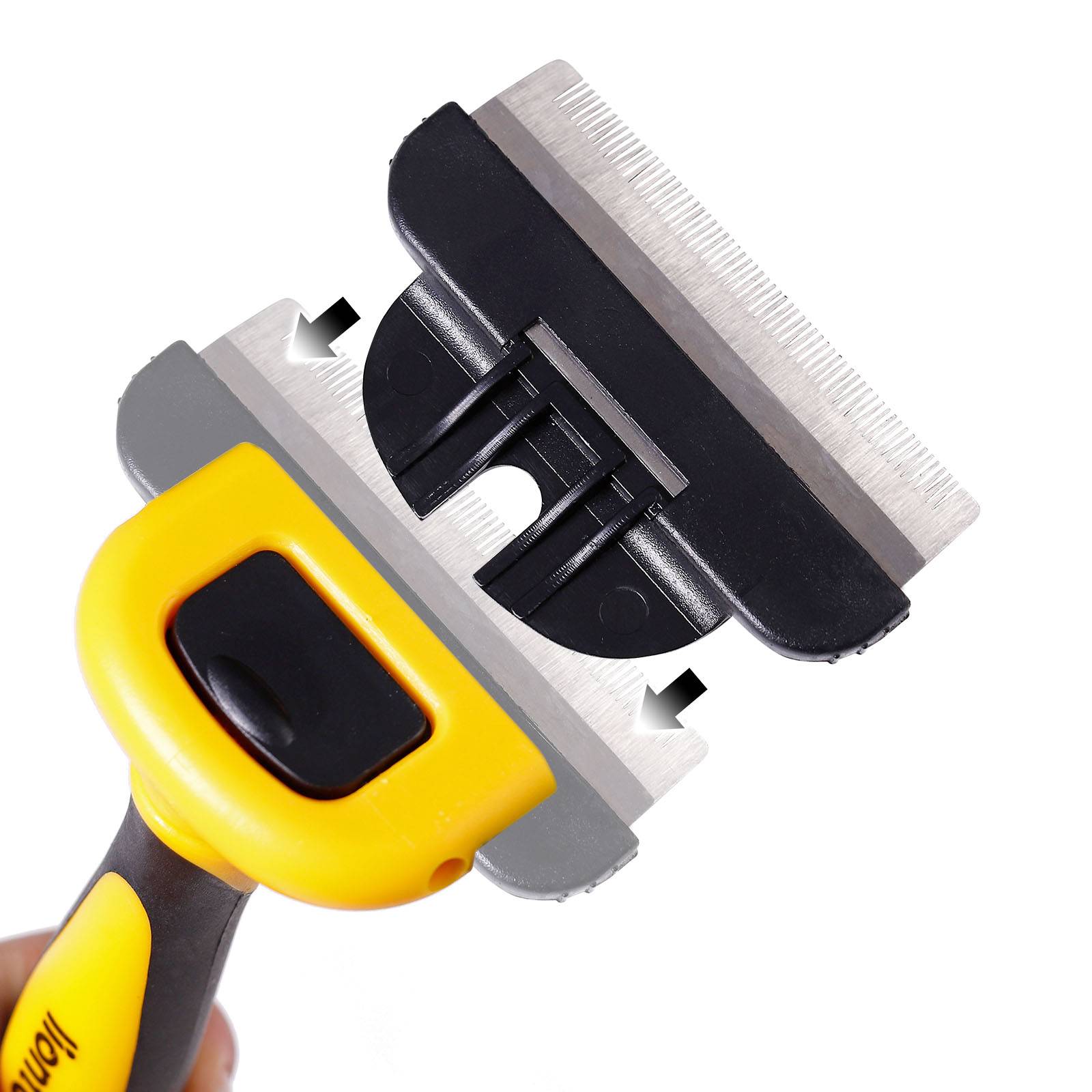 lionto Unterfellbürste Katze, Fellpflegebürste mit Edelstahlklinge, entfernt lose Haare & Verfilzungen, gelb/schwarz