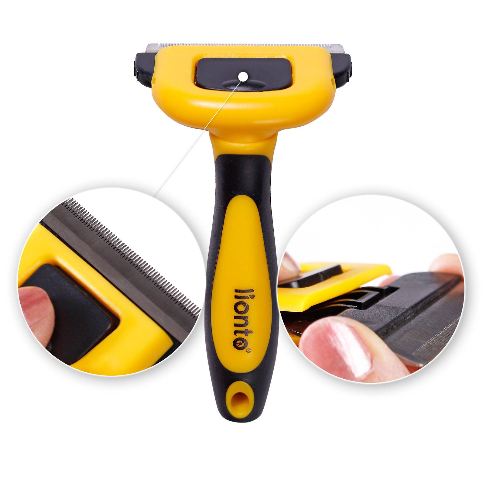 lionto Unterfellbürste Katze, Fellpflegebürste mit Edelstahlklinge, entfernt lose Haare & Verfilzungen, gelb/schwarz