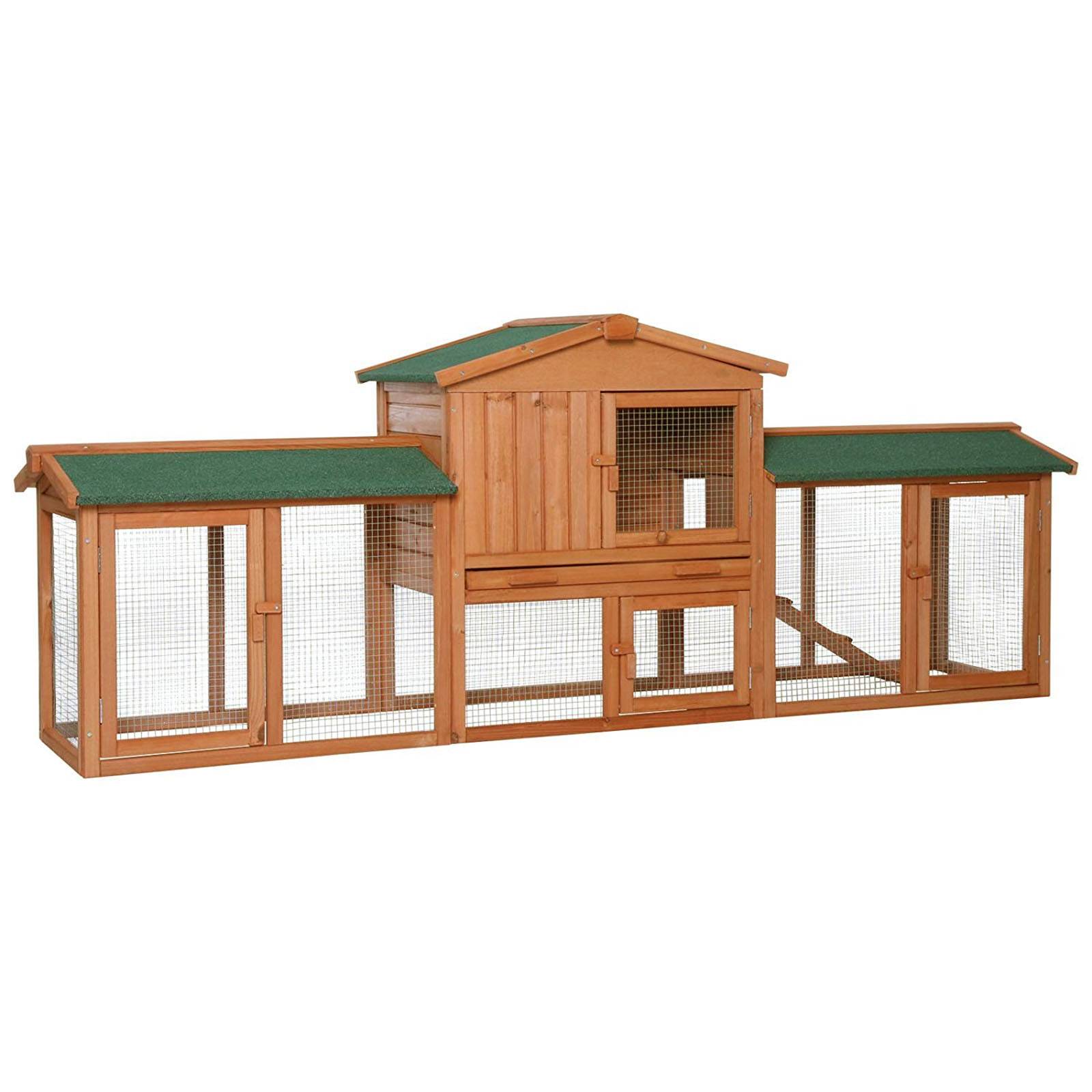 lionto Kaninchenstall, großer Doppelstock-Kleintierstall aus Holz mit Rampe, Schublade & Bitumendach, wetterfest & sicher, 212x52x85 cm