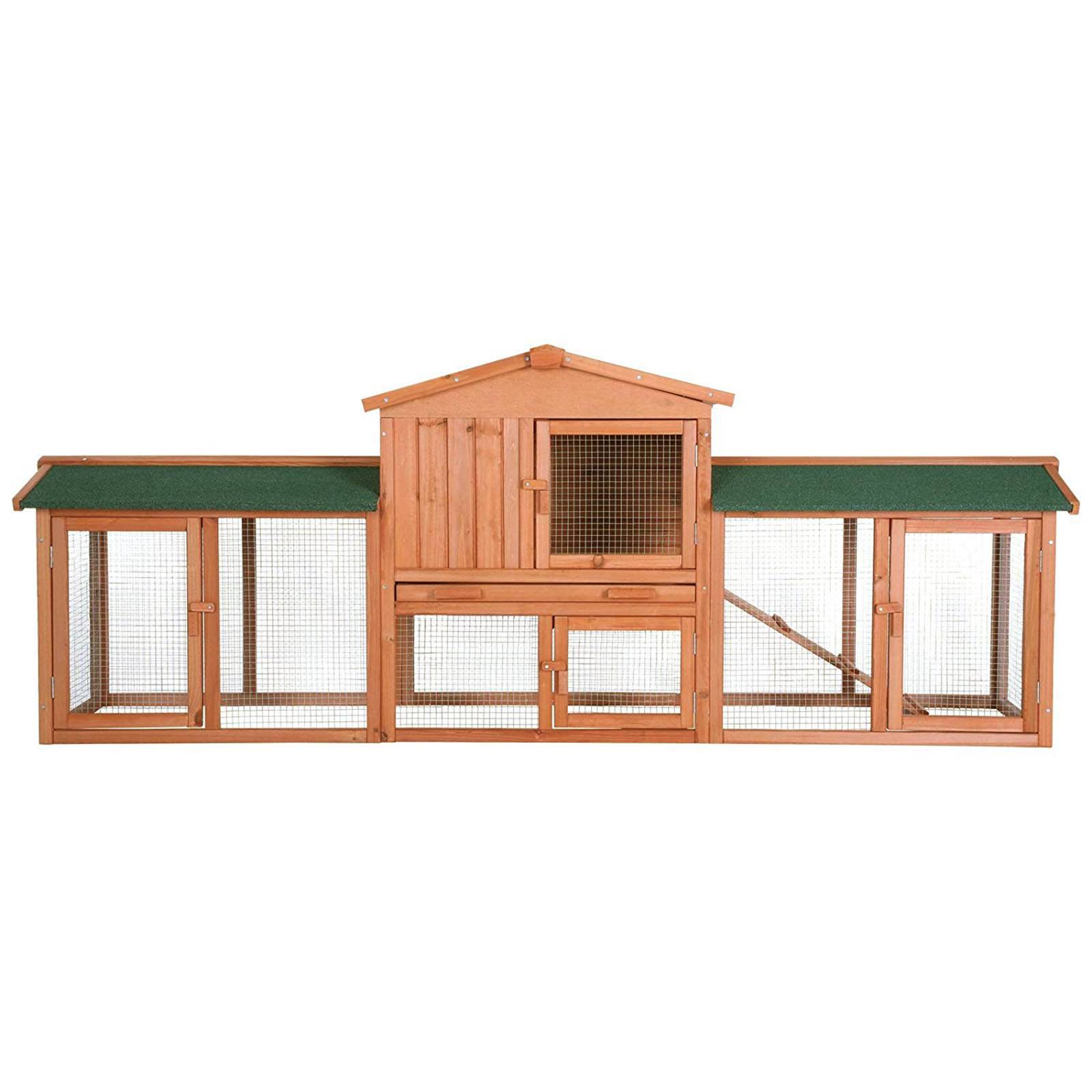 lionto Kaninchenstall, großer Doppelstock-Kleintierstall aus Holz mit Rampe, Schublade & Bitumendach, wetterfest & sicher, 212x52x85 cm