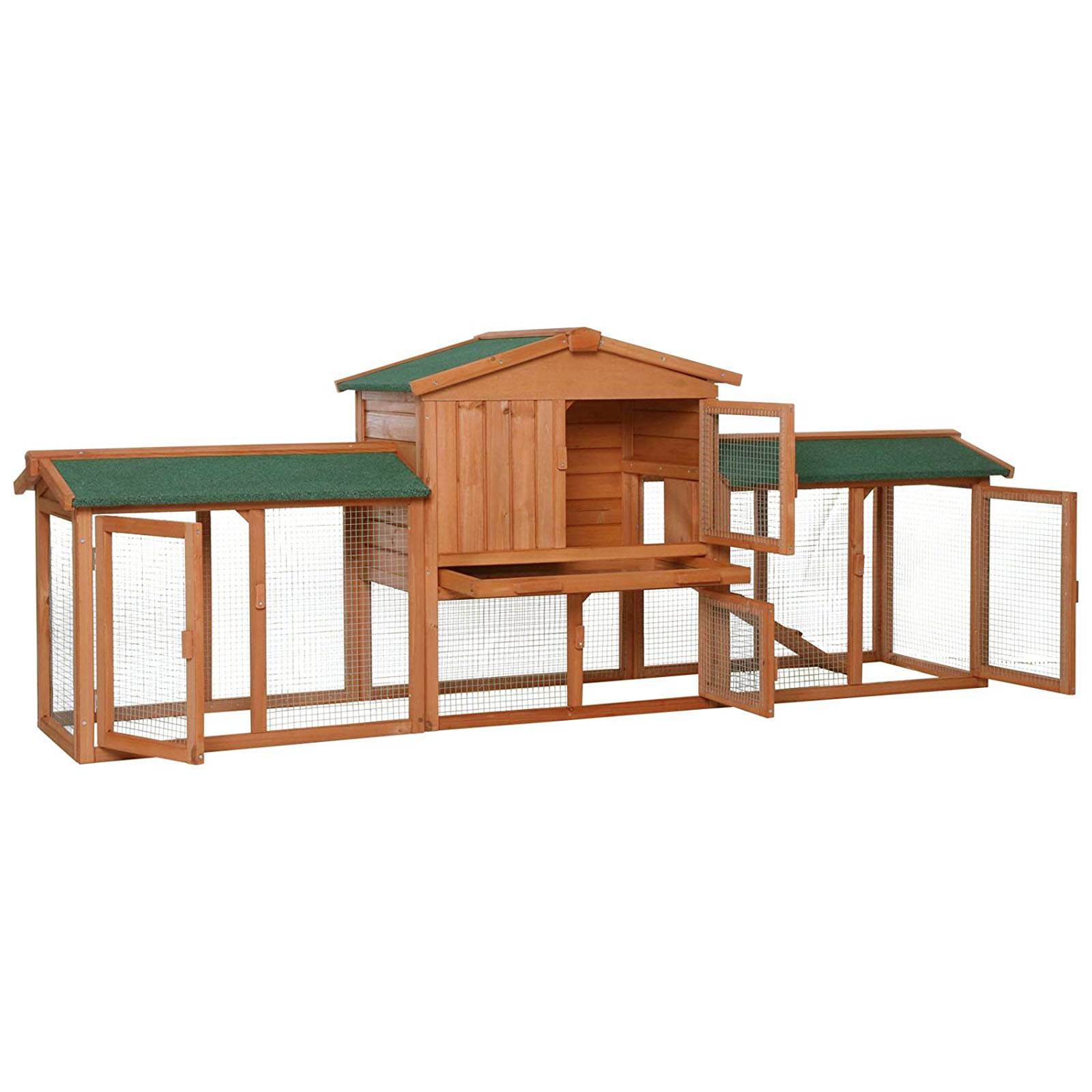 lionto Kaninchenstall, großer Doppelstock-Kleintierstall aus Holz mit Rampe, Schublade & Bitumendach, wetterfest & sicher, 212x52x85 cm