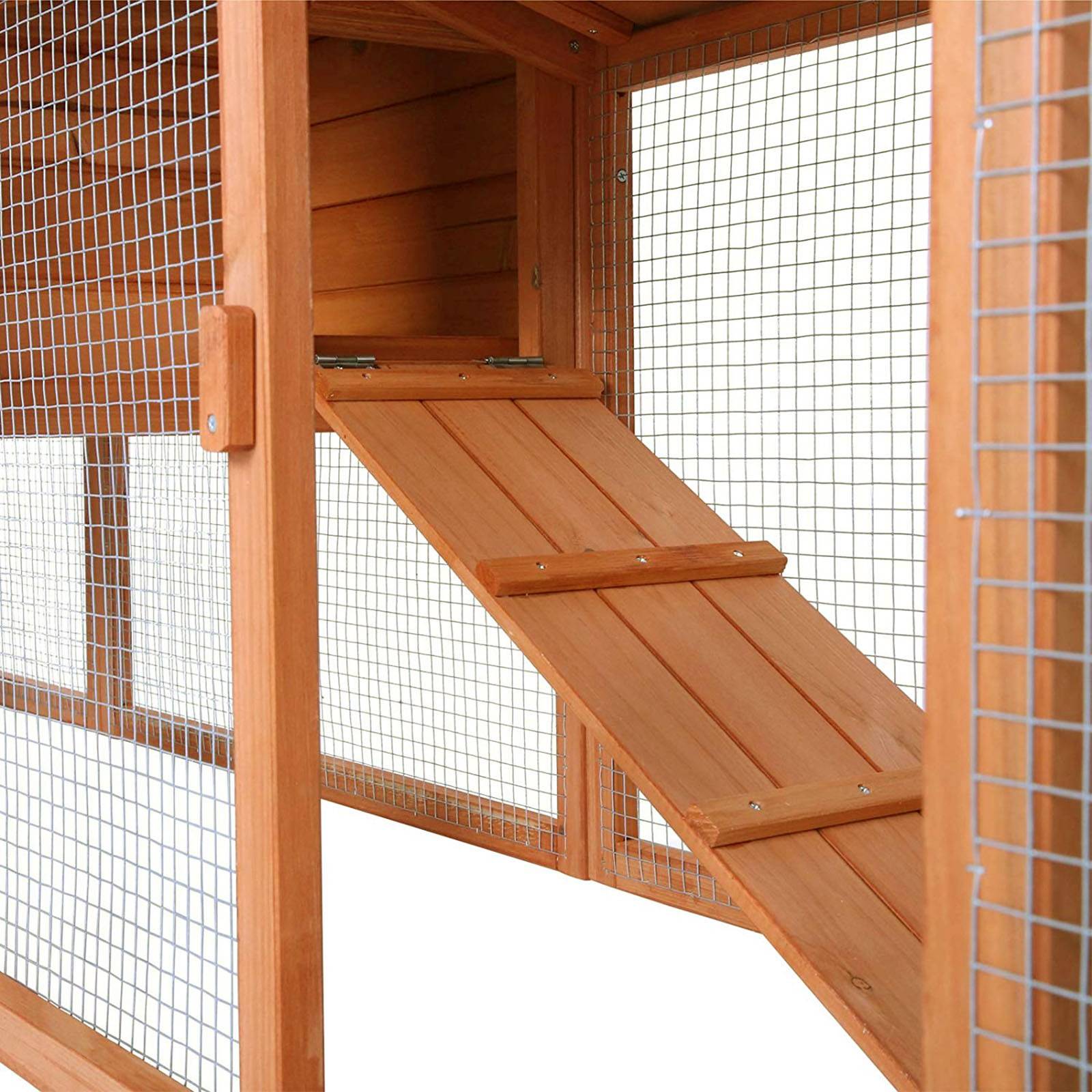 lionto Kaninchenstall, großer Doppelstock-Kleintierstall aus Holz mit Rampe, Schublade & Bitumendach, wetterfest & sicher, 212x52x85 cm