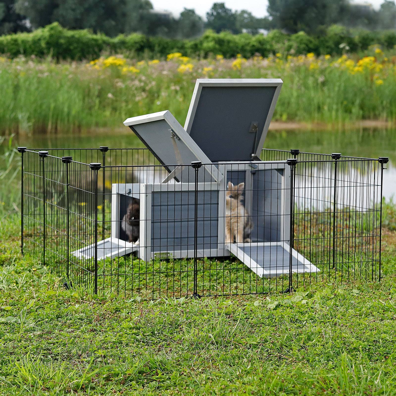 lionto Nager-Freilaufgehege, stabiles Metallgehege mit Anti-Rutsch-Füßen, variabler Aufbau, Indoor & Outdoor geeignet, 143x73x76 cm