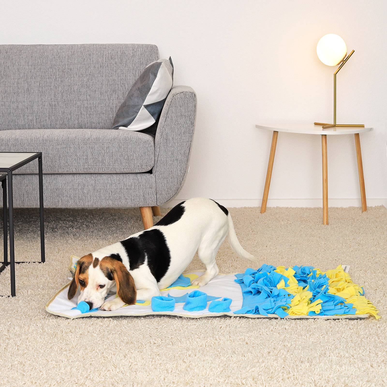 lionto Futterspielmatte für Katzen mit Anti-Rutsch-Unterseite, zur geistigen Förderung & Stressreduktion, 100x60 cm, gelb/blau