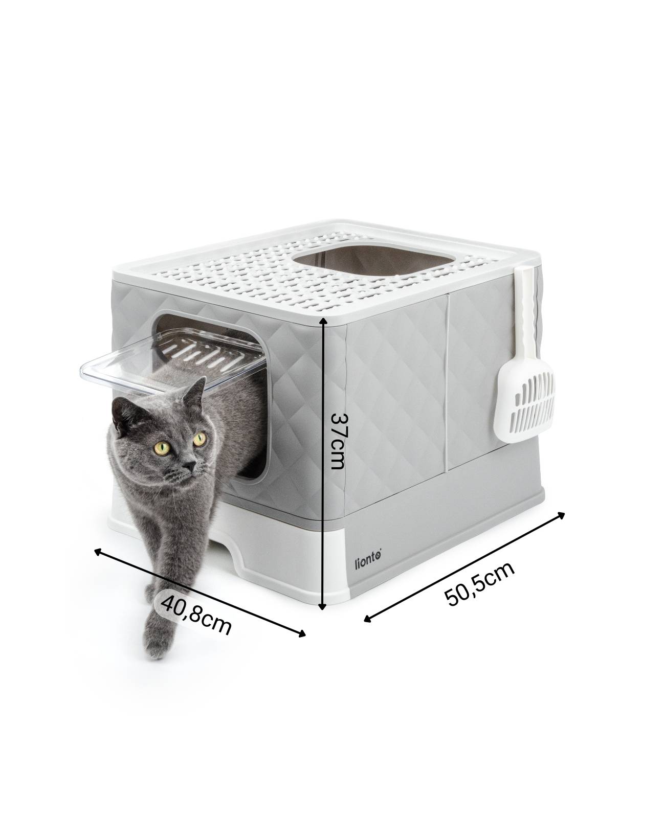 lionto Katzentoilette, hygienisches Katzenklo mit Schublade & Anti-Streu-Gitter, auslaufsicher & platzsparend, hellgrau