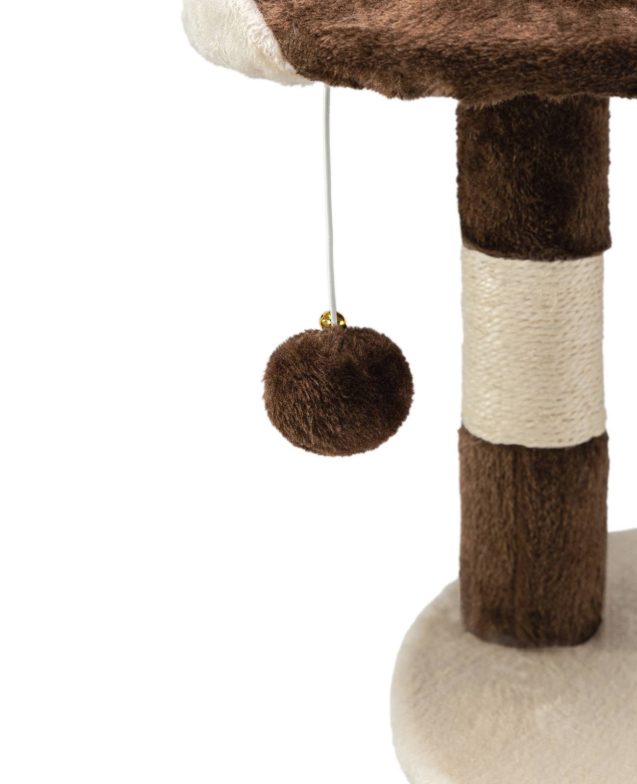 lionto Kratzbaum für Katzen 112 cm hoch, mit Höhle, Sisalseil, Plüschbällen & Wandhalterung, kompakter Kletterbaum, braun/beige