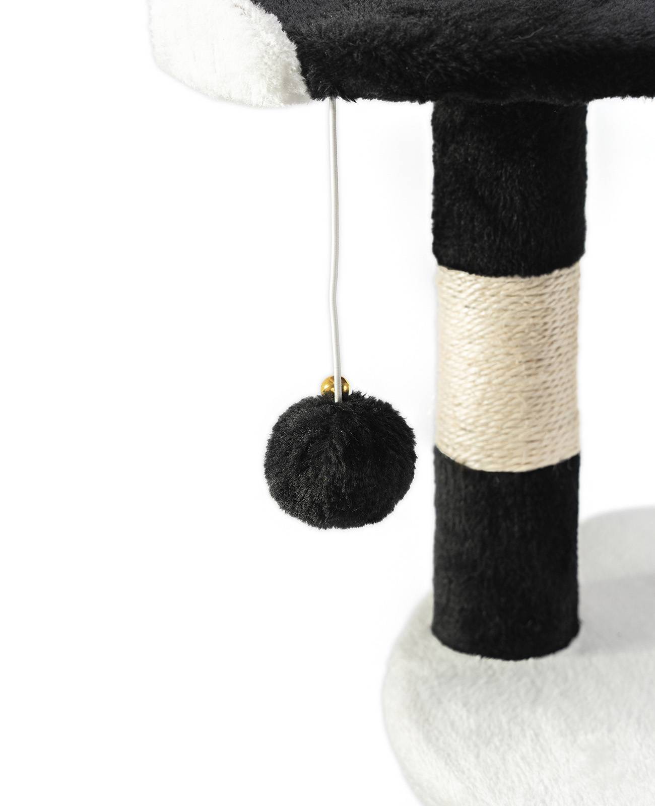 lionto Kratzbaum für Katzen 112 cm hoch, mit Höhle, Sisalseil, Plüschbällen & Wandhalterung, kompakter Kletterbaum, schwarz/weiß