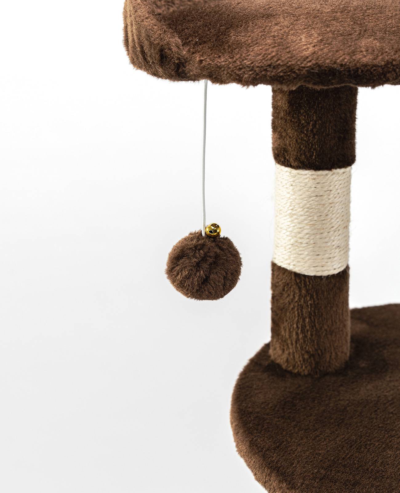 lionto Kratzbaum für Katzen 112 cm hoch, mit Höhle, Sisalseil, Plüschbällen & Wandhalterung, kompakter Kletterbaum, braun