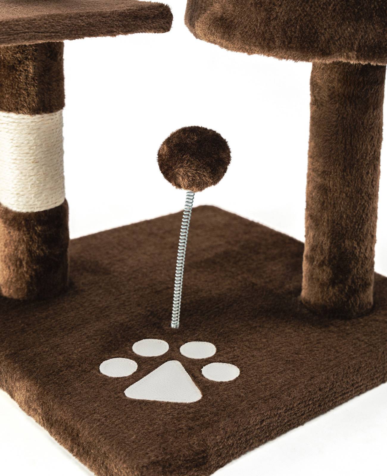 lionto Kratzbaum für Katzen 112 cm hoch, mit Höhle, Sisalseil, Plüschbällen & Wandhalterung, kompakter Kletterbaum, braun